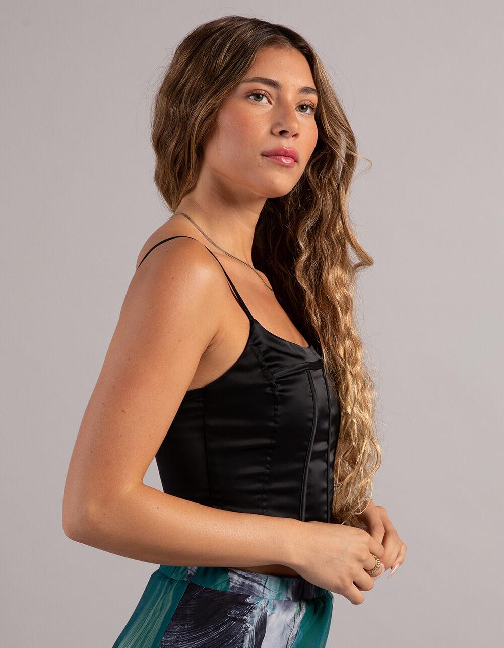 WEST OF MELROSE Womens Satin Corset - BLACK Product Image