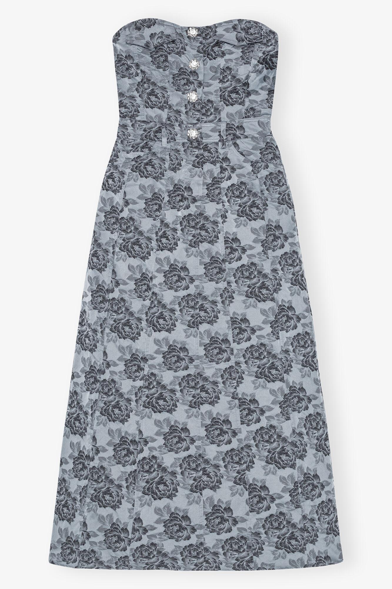 Blue Floral Jacquard Long Corsage Dress Product Image