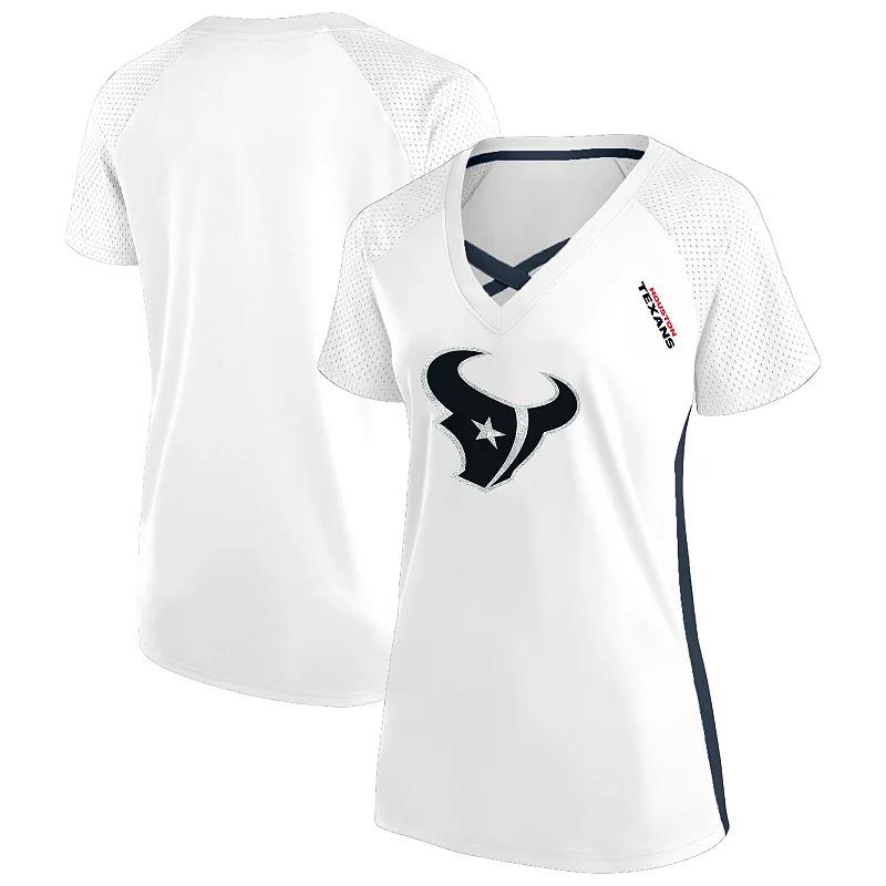 Women's Fanatics  White Houston Texans Plus Size Glitter Lace-Up V- Neck T-Shirt, Size: 1XL Product Image