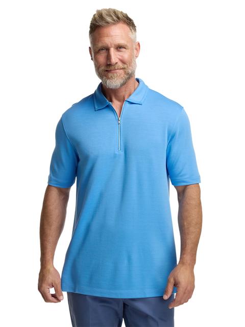 Lyocell Blend Quarter Zip Polo - Blue Product Image