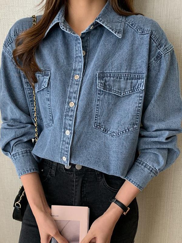 Vintage Wash Denim Blouses&Shirts Product Image