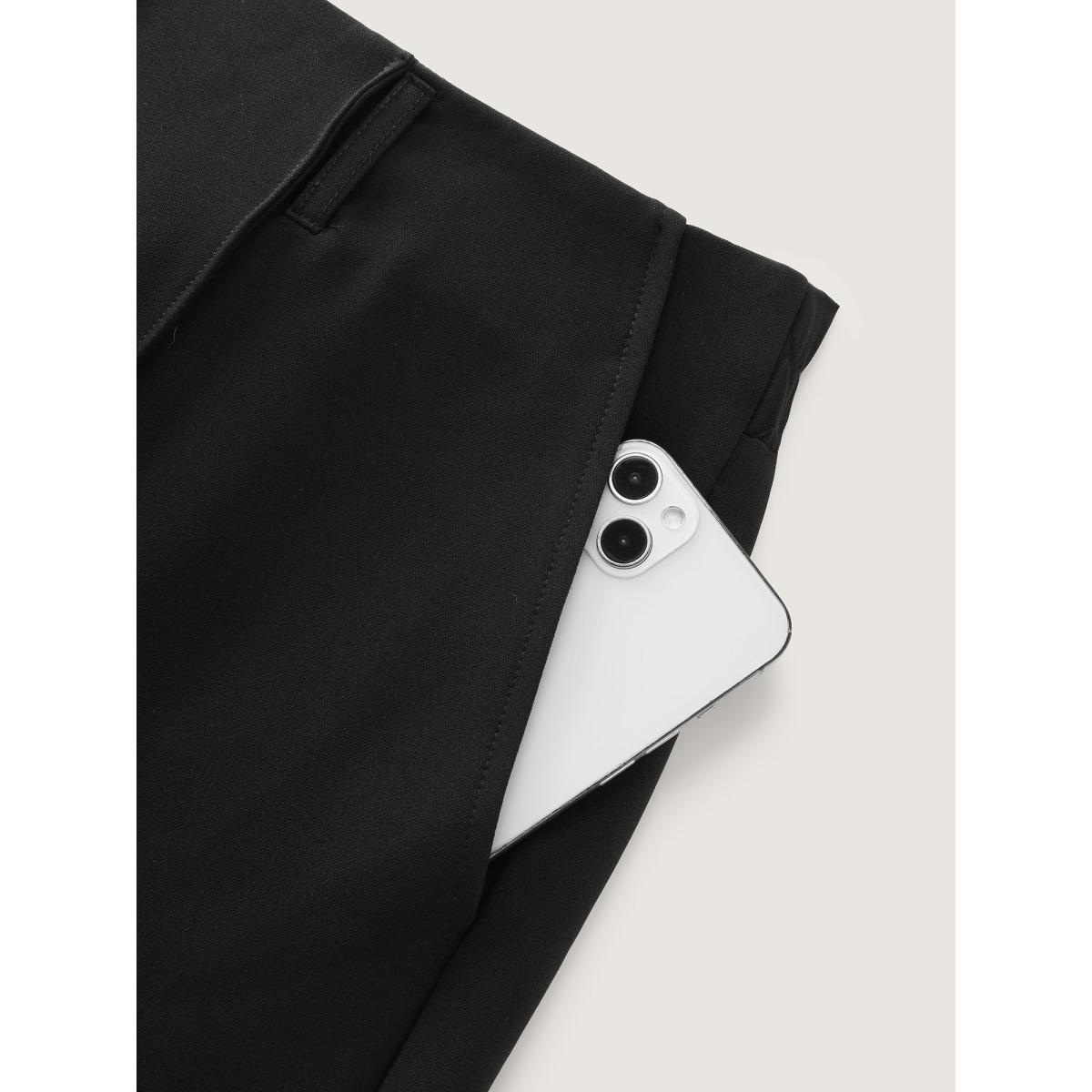 Plus Size Stretchy Waist Straight Leg Pants Women Pureblack Office Straight Leg Mid Rise Office Pants BloomChic 22-24/3X Product Image