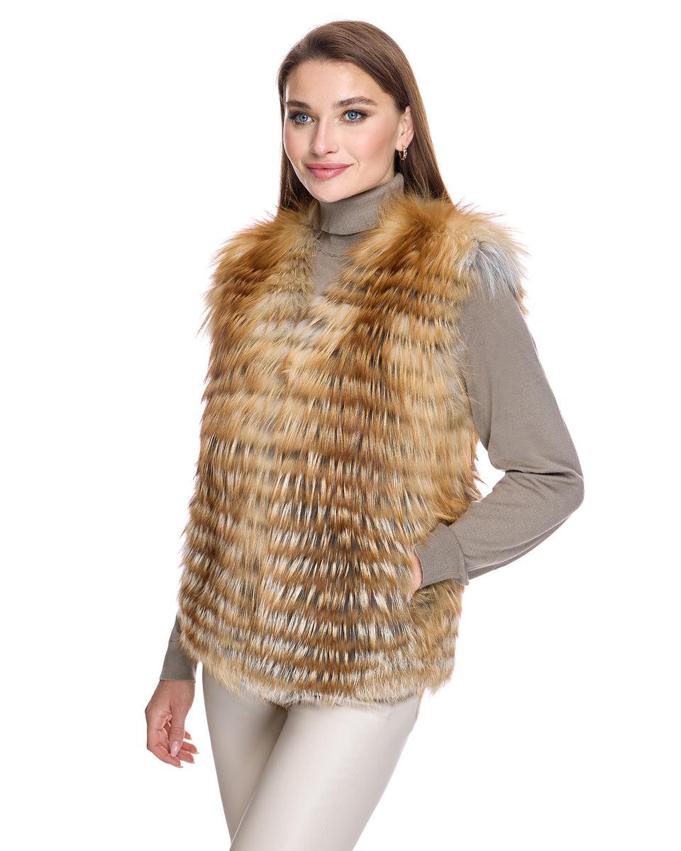 Collarless Feathered Fox Vest Product Image