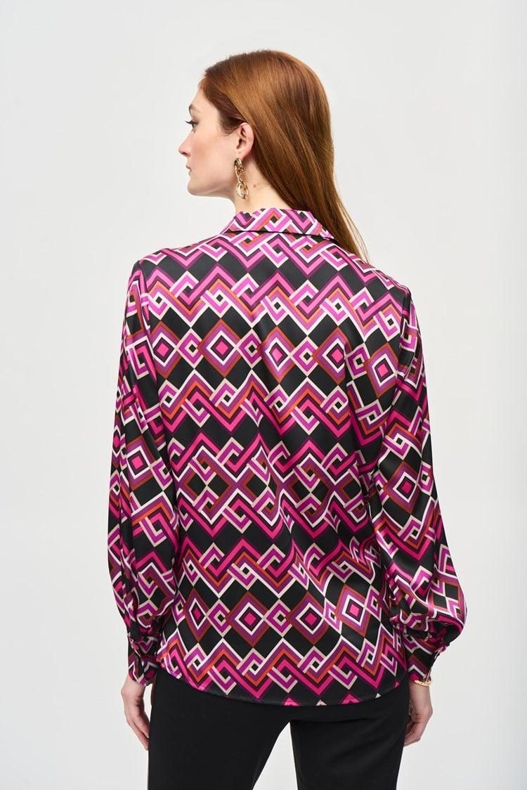 Satin Geometric Print Top- Black/ Multi Product Image