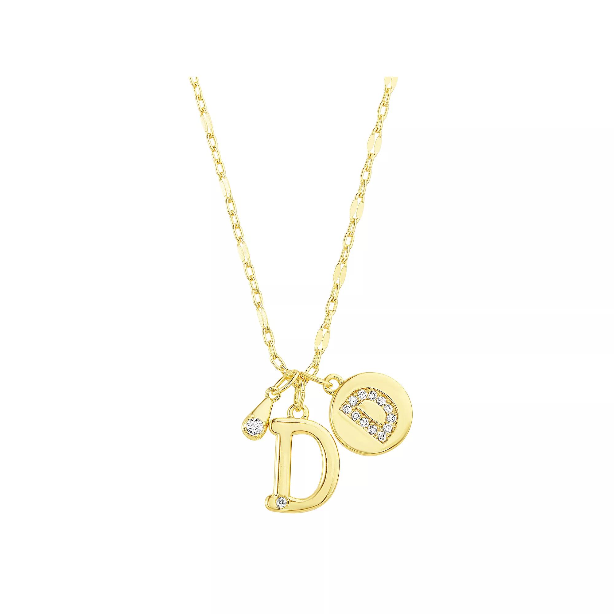 Paige Harper 14k Gold Flash Plated V-Cluster Initial & Cubic Zirconia Charm Necklace, Womens Gold Tone D Product Image