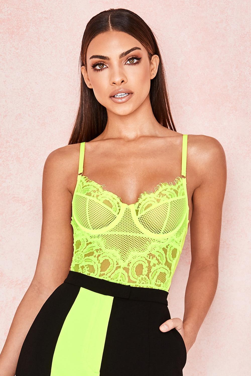 Nadia  neon yellow lace bodysuit Product Image