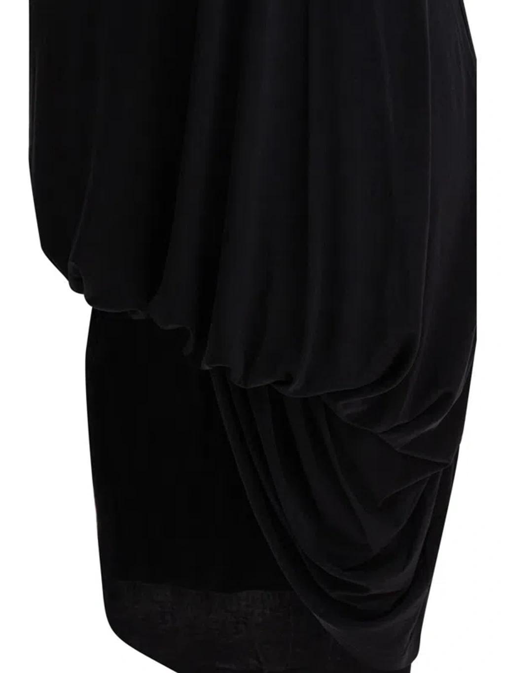 JACQUEMUS Draped Sleeveless Peplum Dress With Asymmetrical Hem In Black Product Image