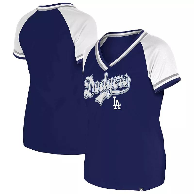 Women's New Era Royal Los Angeles Dodgers Gameday Raglan V-Neck T-Shirt, Size: XS, Blue Product Image