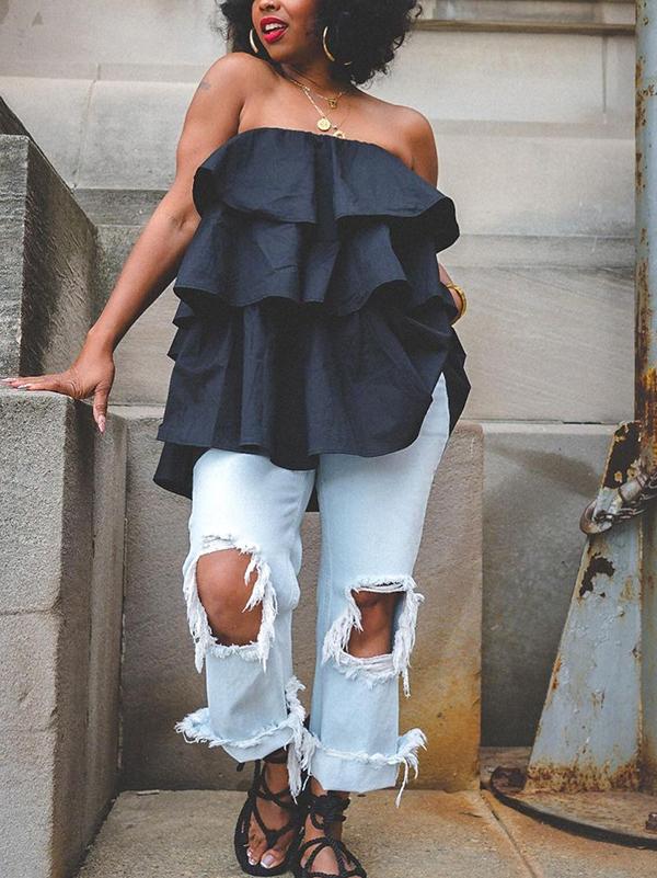 A-Line Loose Elasticity Layered Ruffled Solid Color Tube Vest Top Product Image