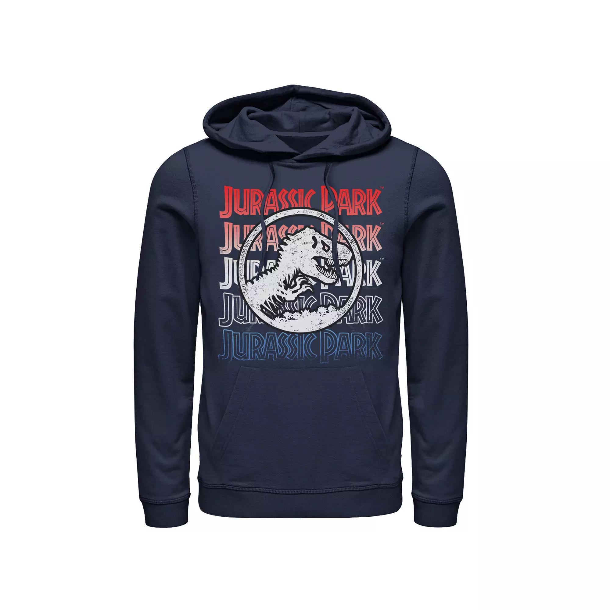 Men's Jurassic Park Red White And Blue Title Graphic Pullover Hoodie,  Product Image