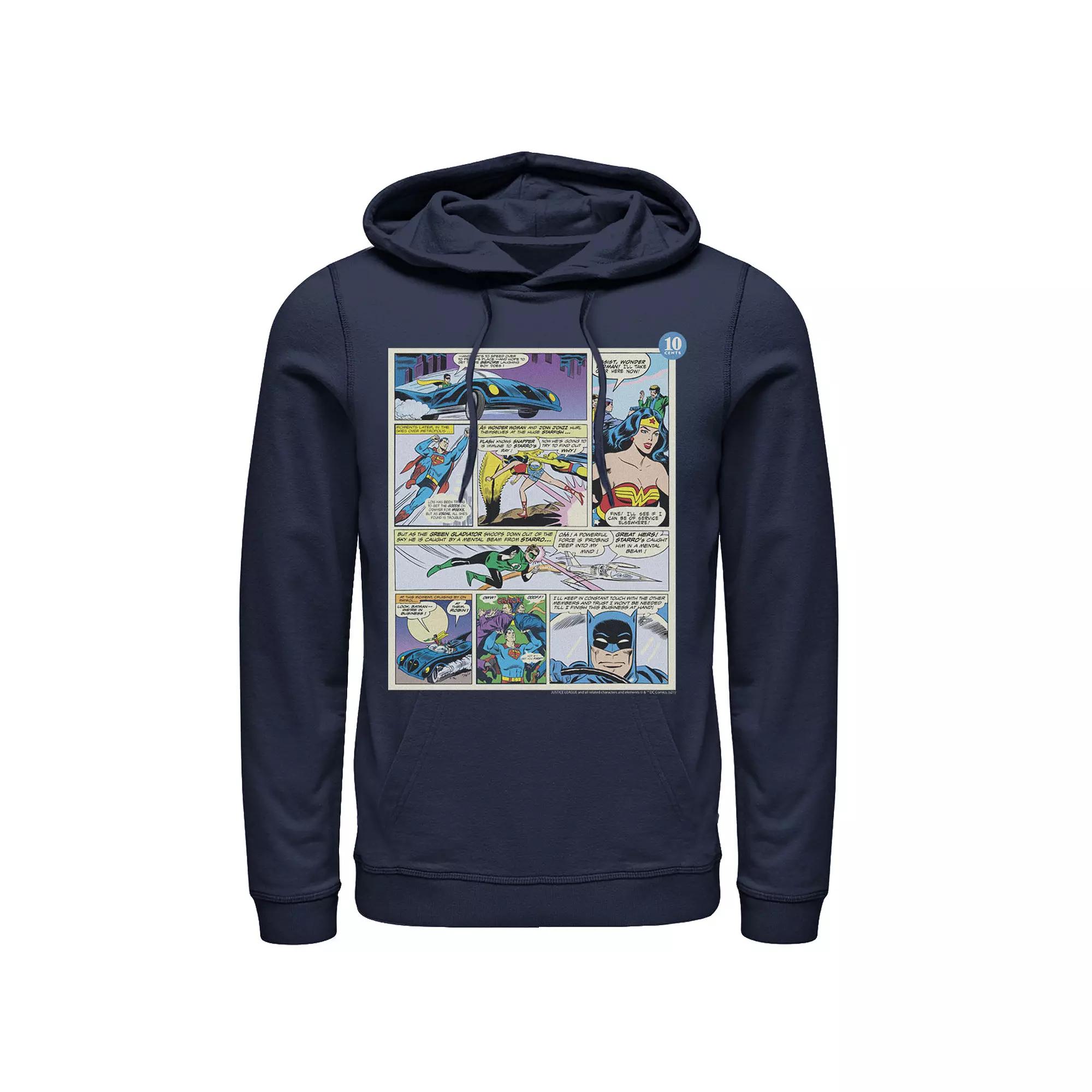 Men's Justice League Comic Panels Hoodie, Size: XXL, Blue Product Image