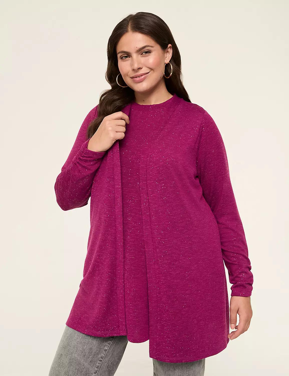 Shimmer Ruched-Sleeve Open-Front Overpiece Product Image