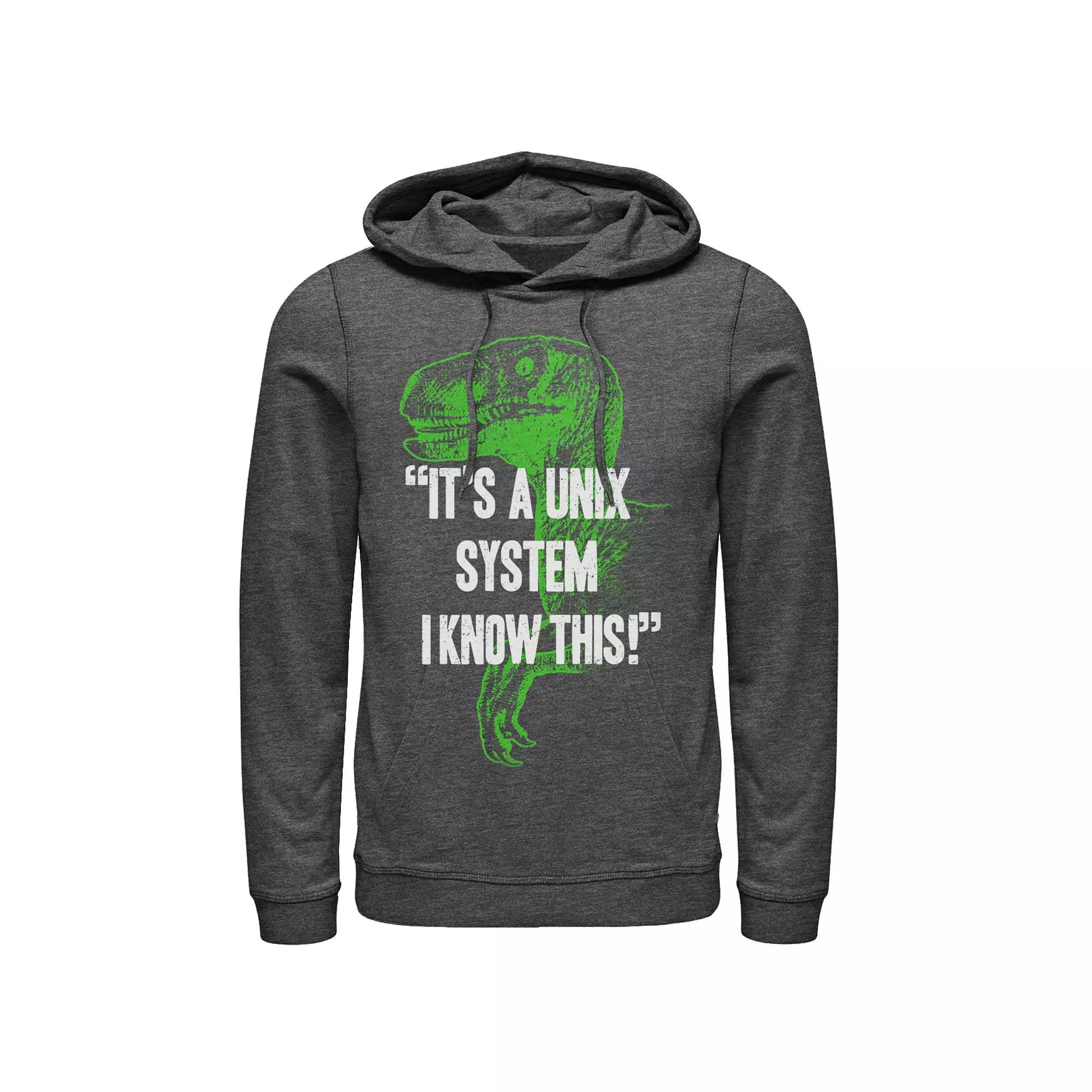 Men's Jurassic Park Neon Dinosaur A Unix System Graphic Pullover Hoodie,  Product Image