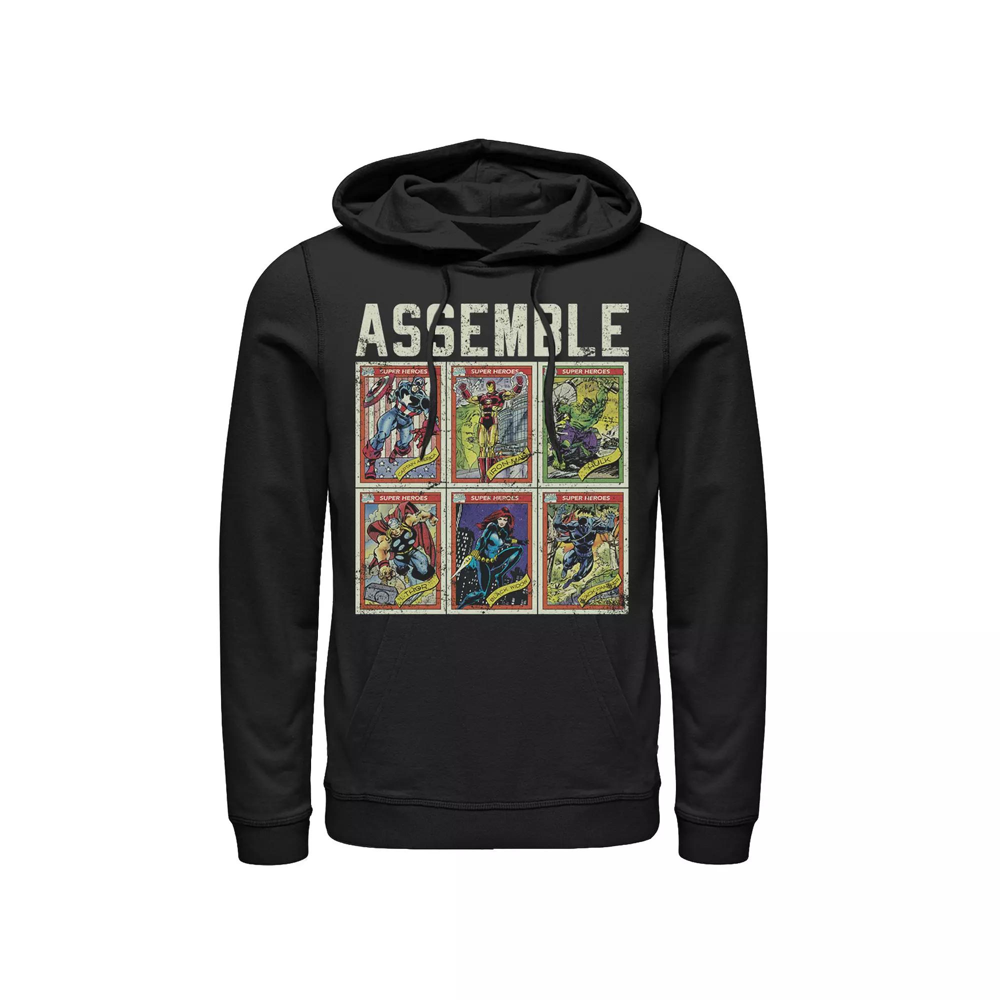 Men's Marvel Assemble Avengers Trading Cards Stacked Poster Hoodie,  Product Image