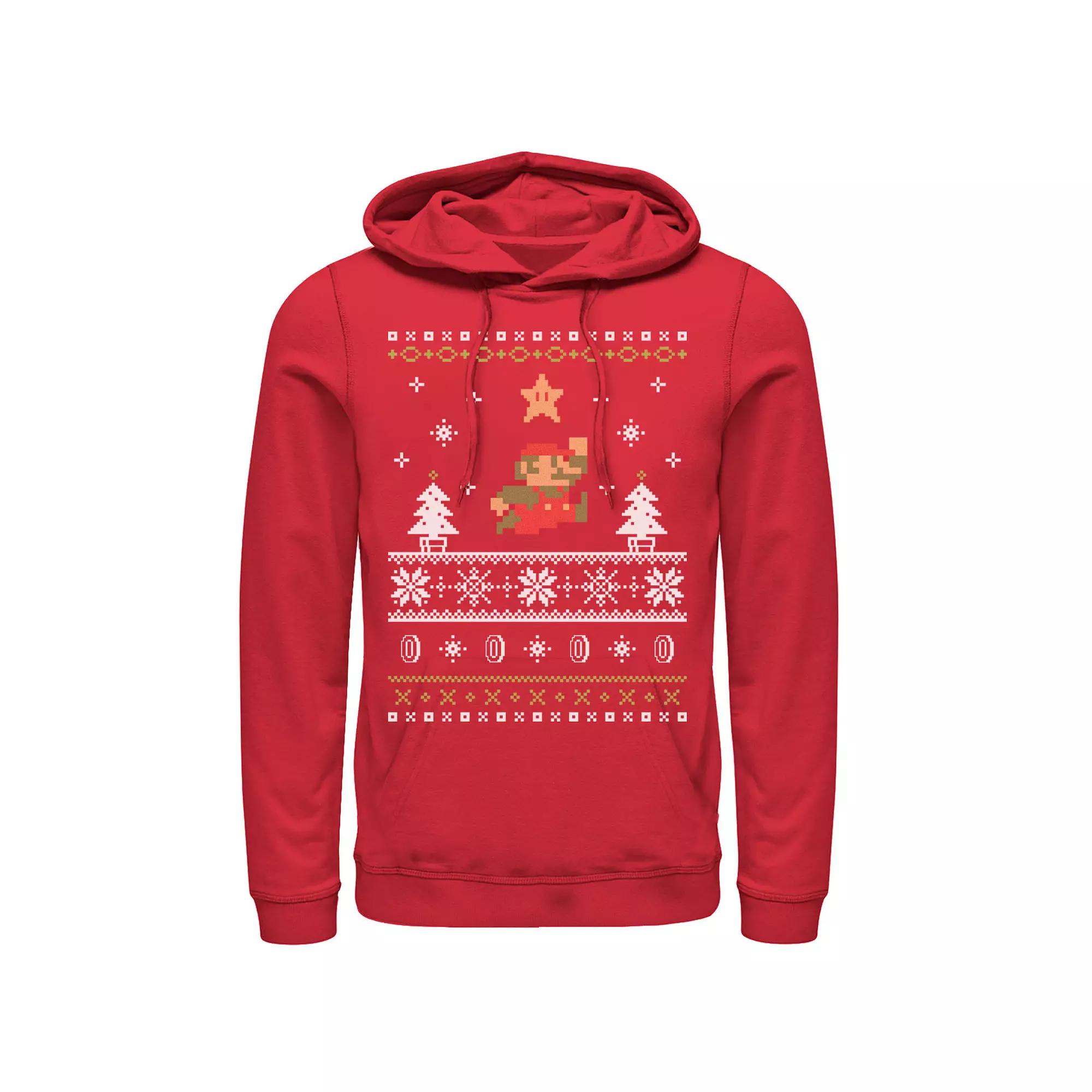 Men's Nintendo Super Mario Mario Snow Level Ugly Christmas Hoodie, Size: Large, Red Product Image