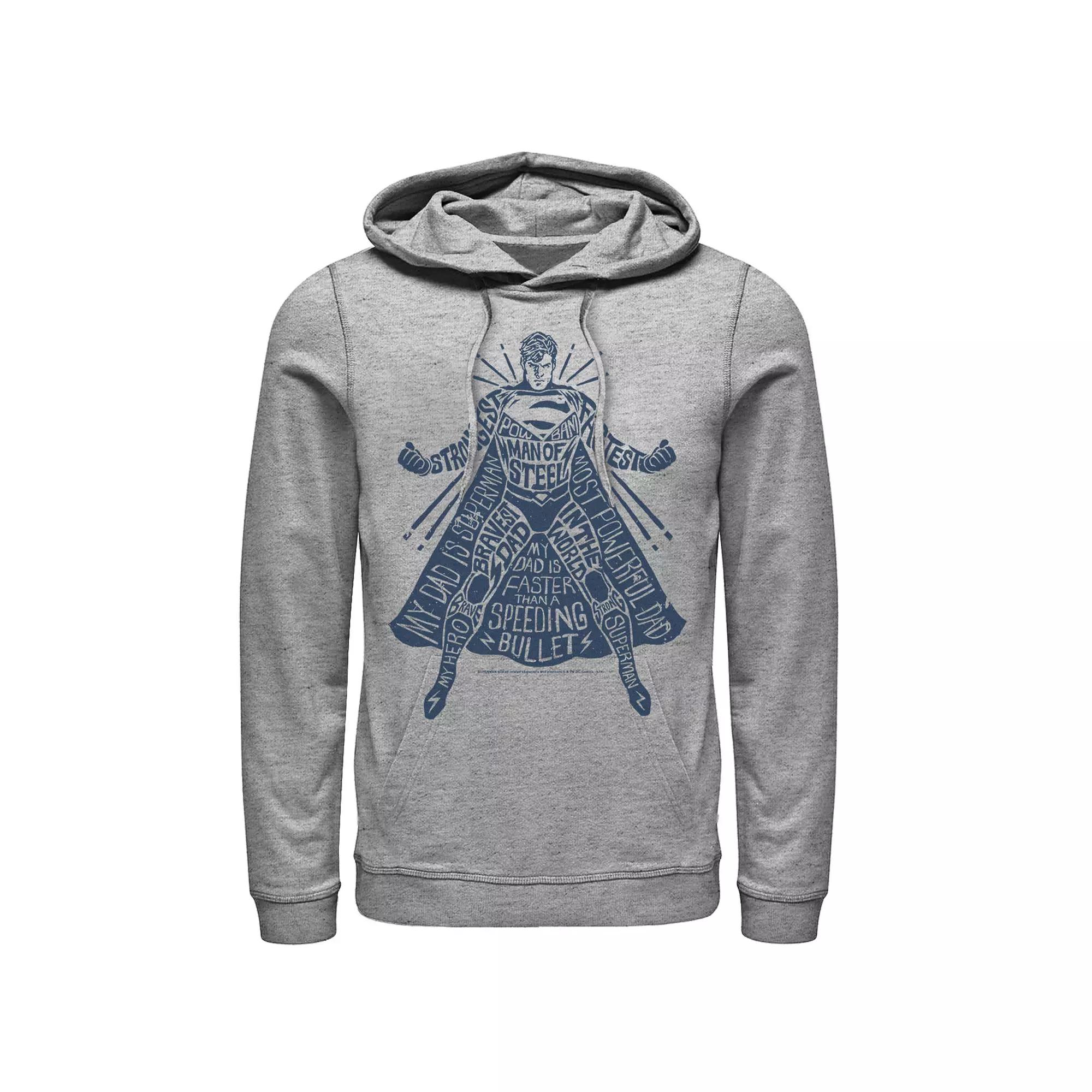 Men's DC Comics Superman Hero Text Hoodie, Size: XXL, Athletic Grey Product Image