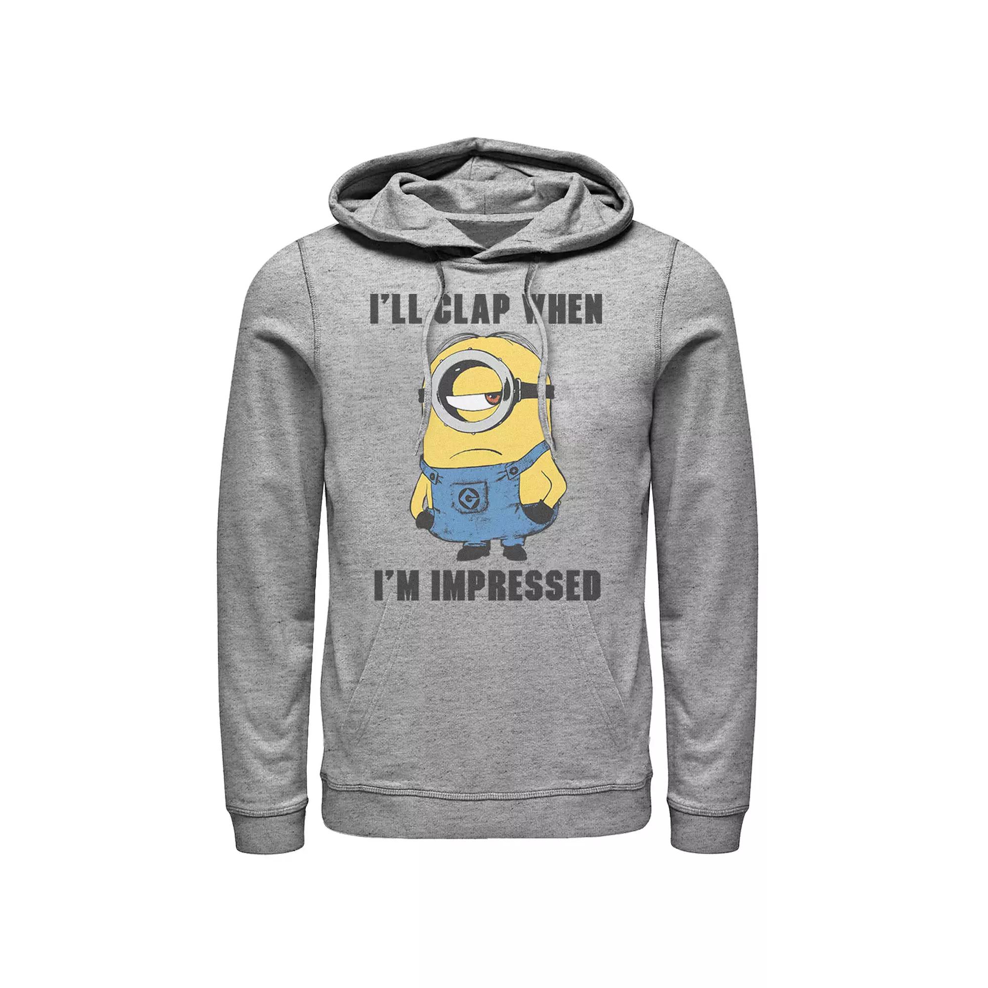 Men's Despicable Me Minions I'll Clap When I'm Impressed Portrait Pullover Hoodie, Size: Small, Athletic Grey Product Image