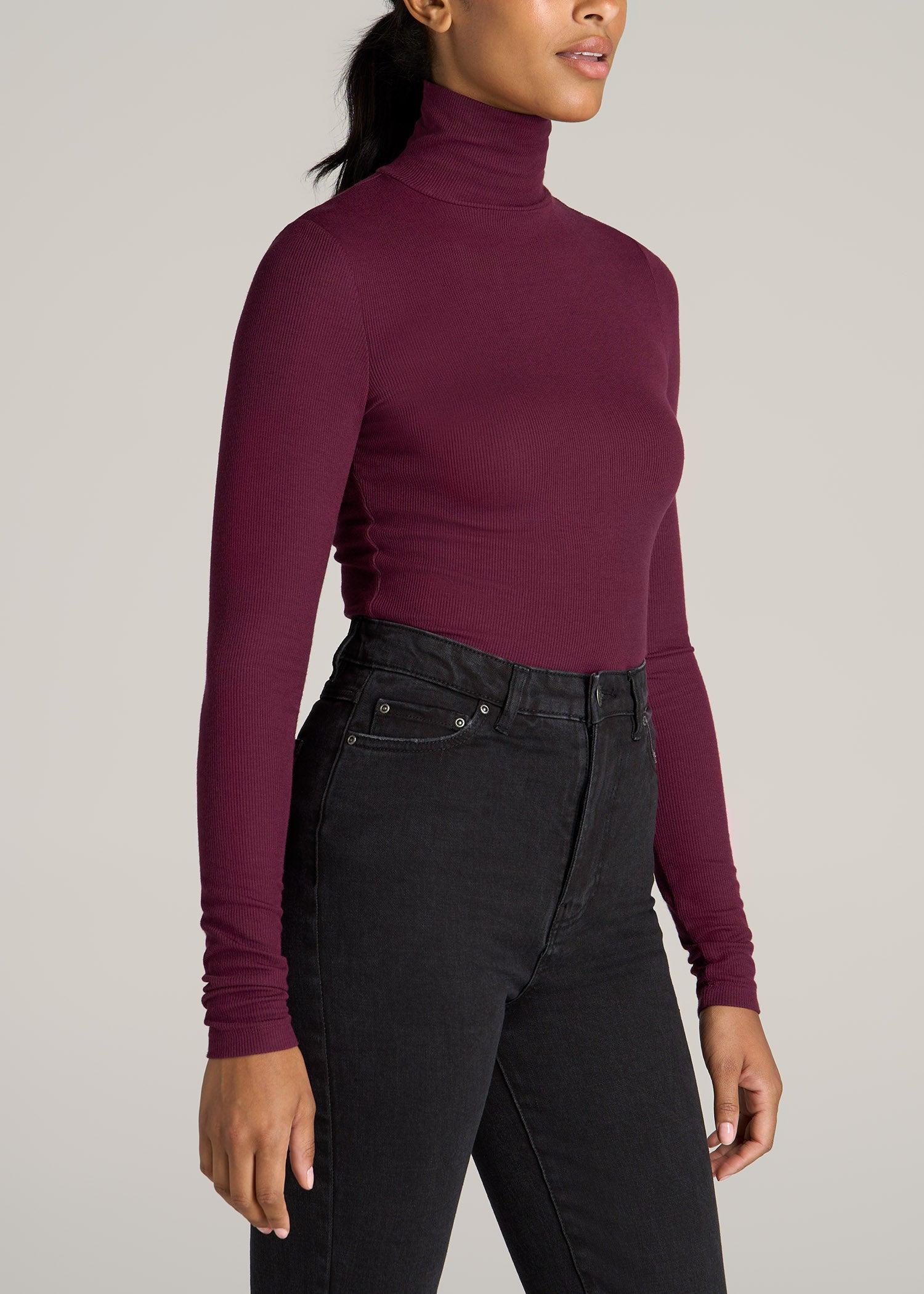 Fitted Long Sleeve Ribbed Turtleneck Tee for Tall Women in Elderberry Female Product Image