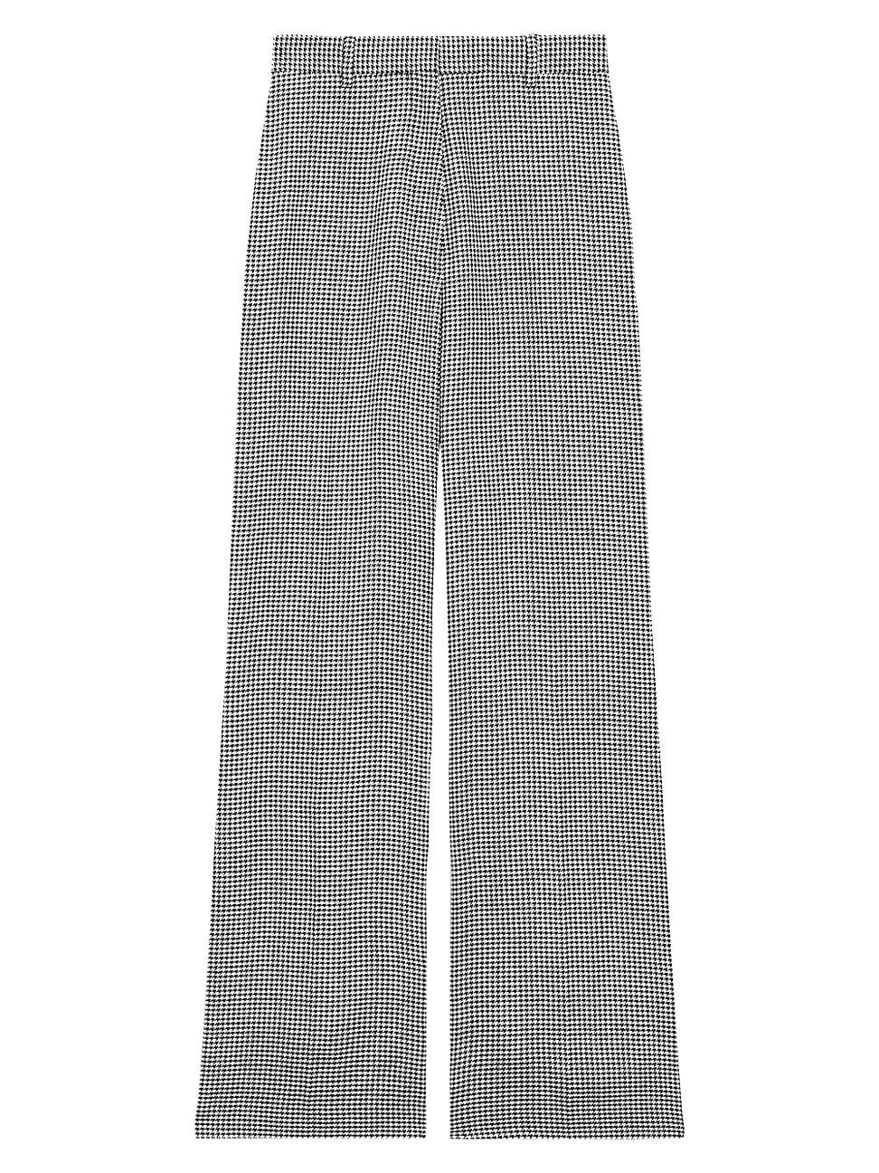 Womens Houndstooth Linen-Blend Straight Trousers Product Image