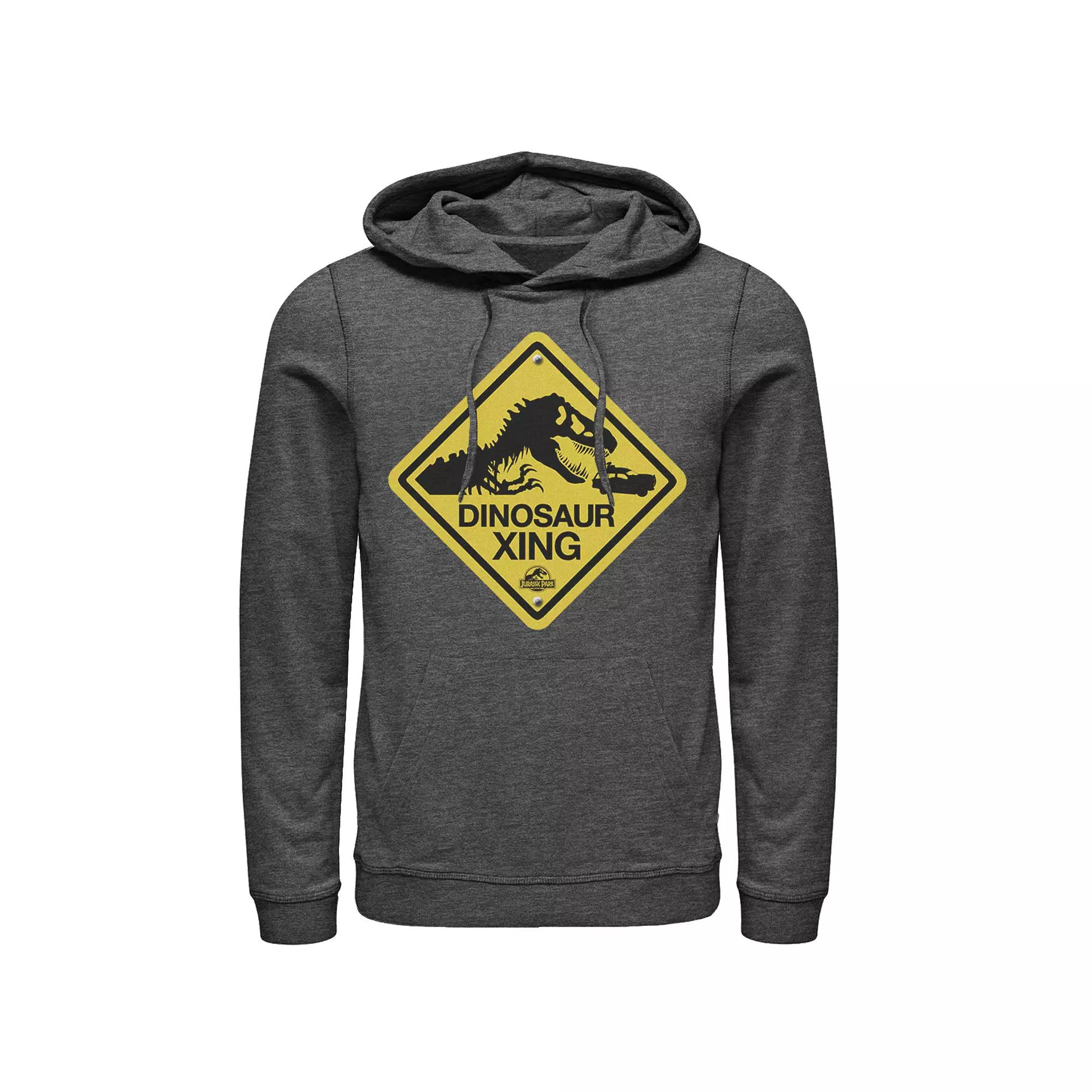 Men's Jurassic Park Dinosaur Crossing Yellow Sign Pullover Hoodie,  Product Image
