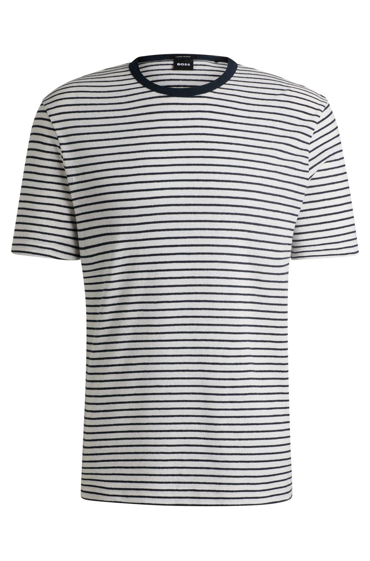 BOSS - Regular-fit T-shirt in cotton and linen - Dark Blue Product Image