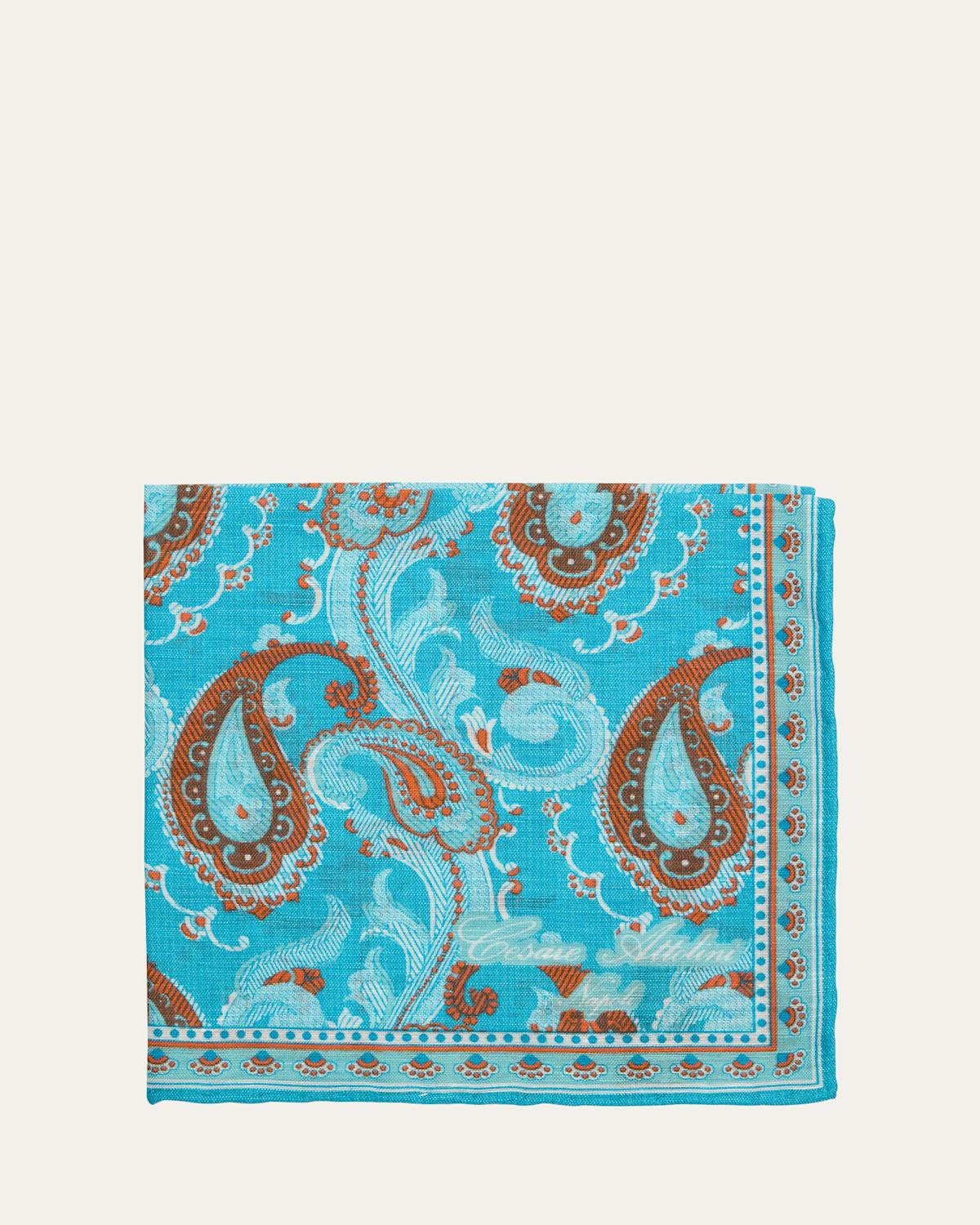 Men's Linen and Cotton Paisley Pocket Square Product Image