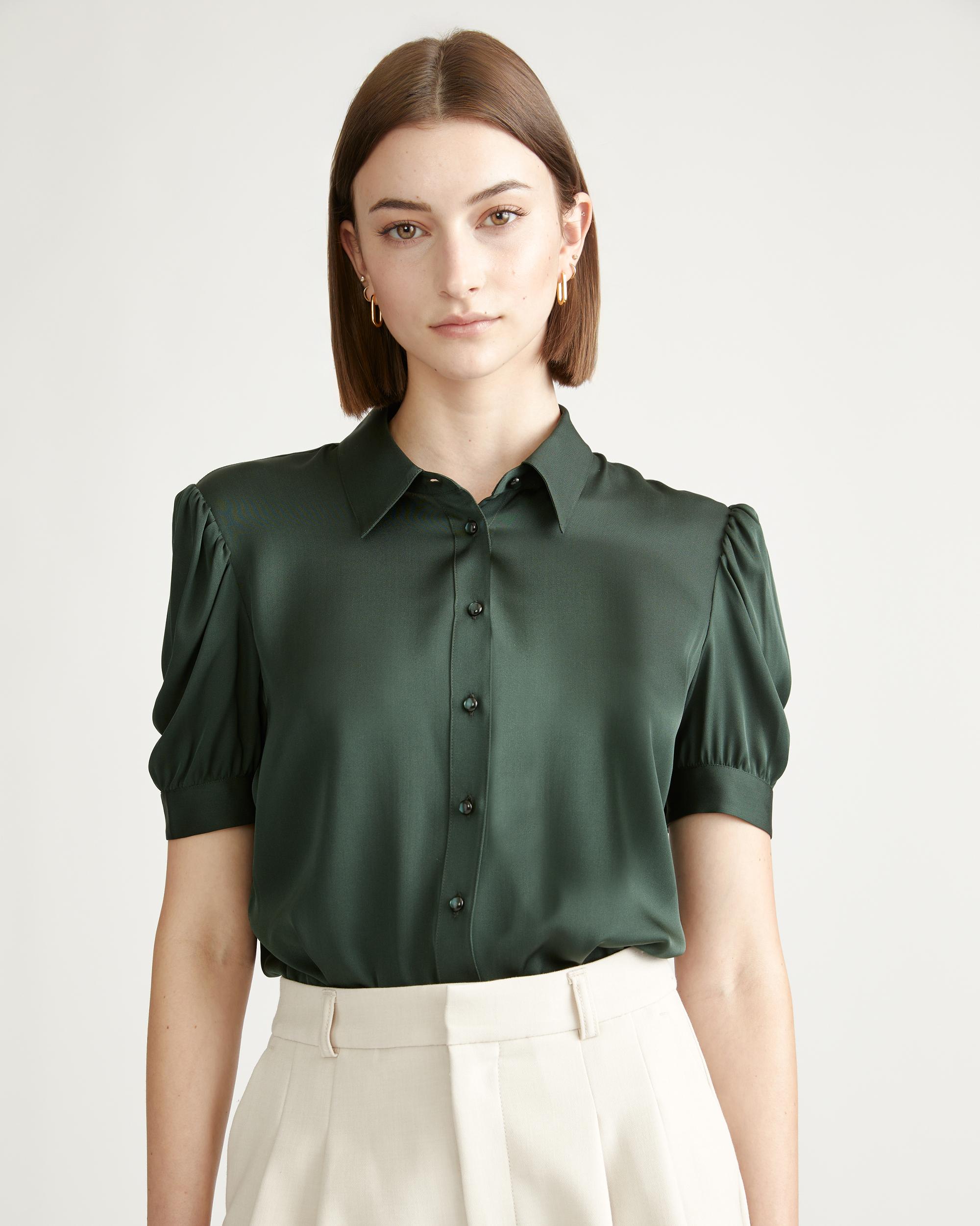Quince | Women's Washable Stretch Silk Puff Sleeve Blouse Size XS, Mulberry Silk Product Image