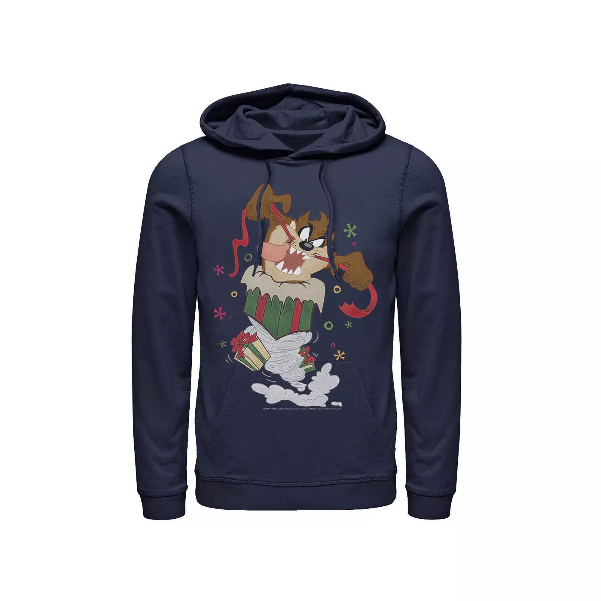 Men's Looney Tunes Christmas Taz Ripping Presents Hoodie, Size: XXL, Blue Product Image