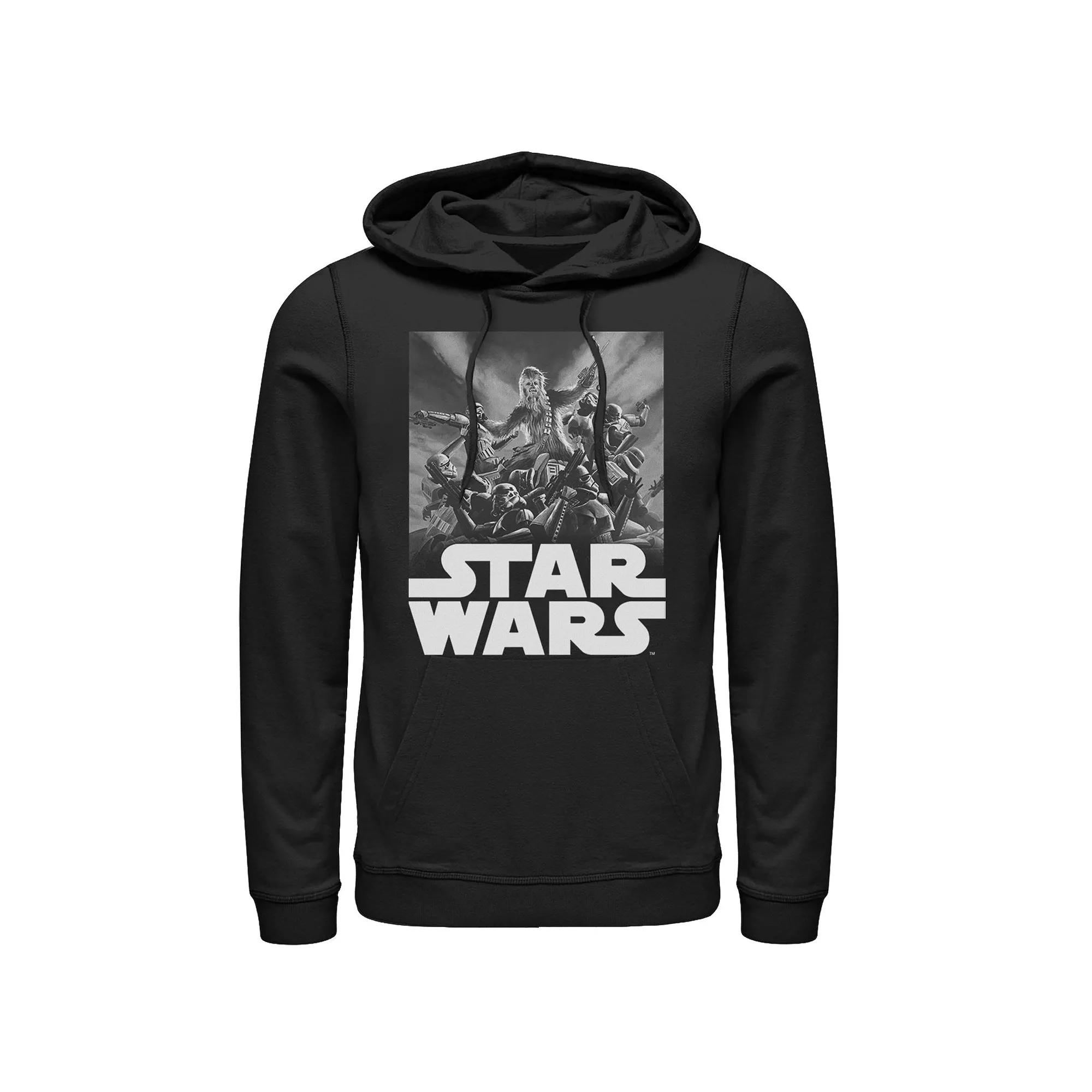 Men's Star Wars: Clone Wars Jedi Group Shot Retro Line Hoodie, Size: Large, Black Product Image