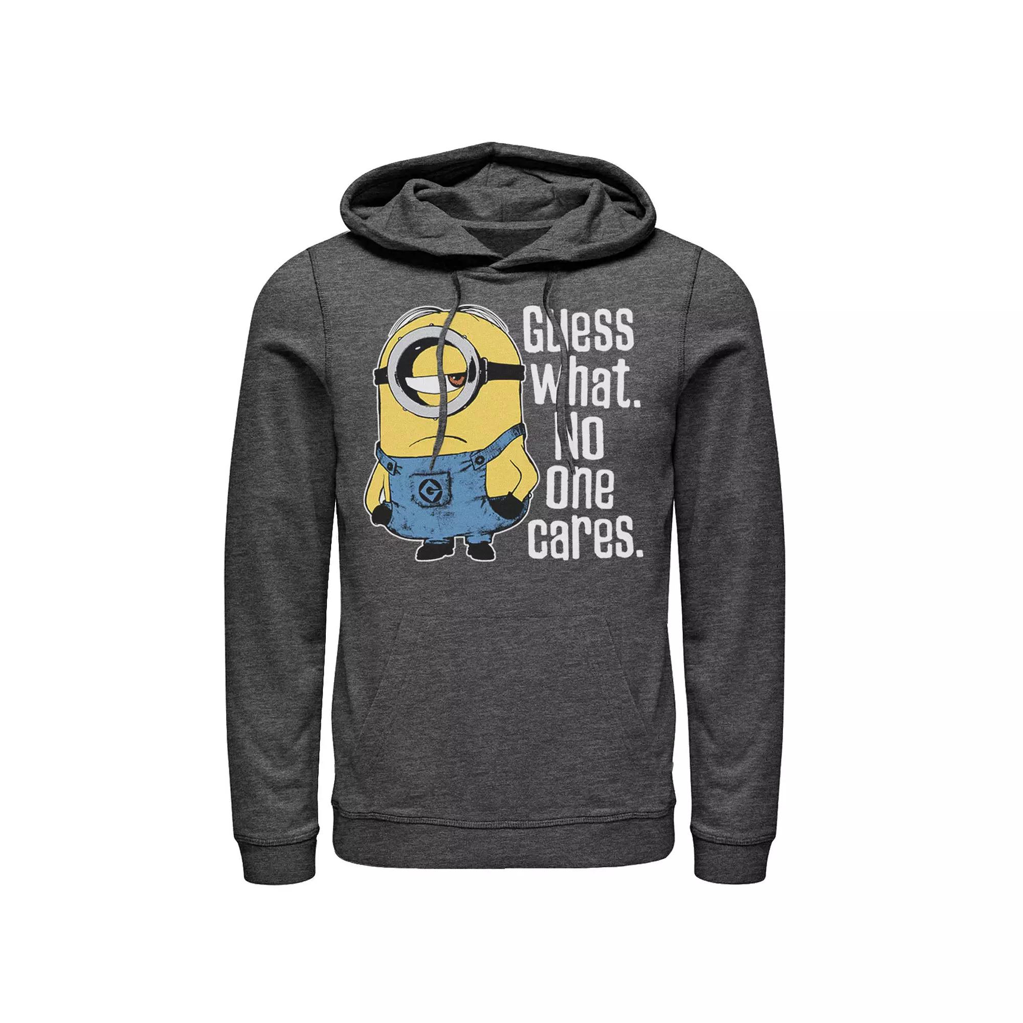 Men's Despicable Me Minions Stuart No One Cares Pullover Hoodie, Size: Medium, Grey Heather Product Image