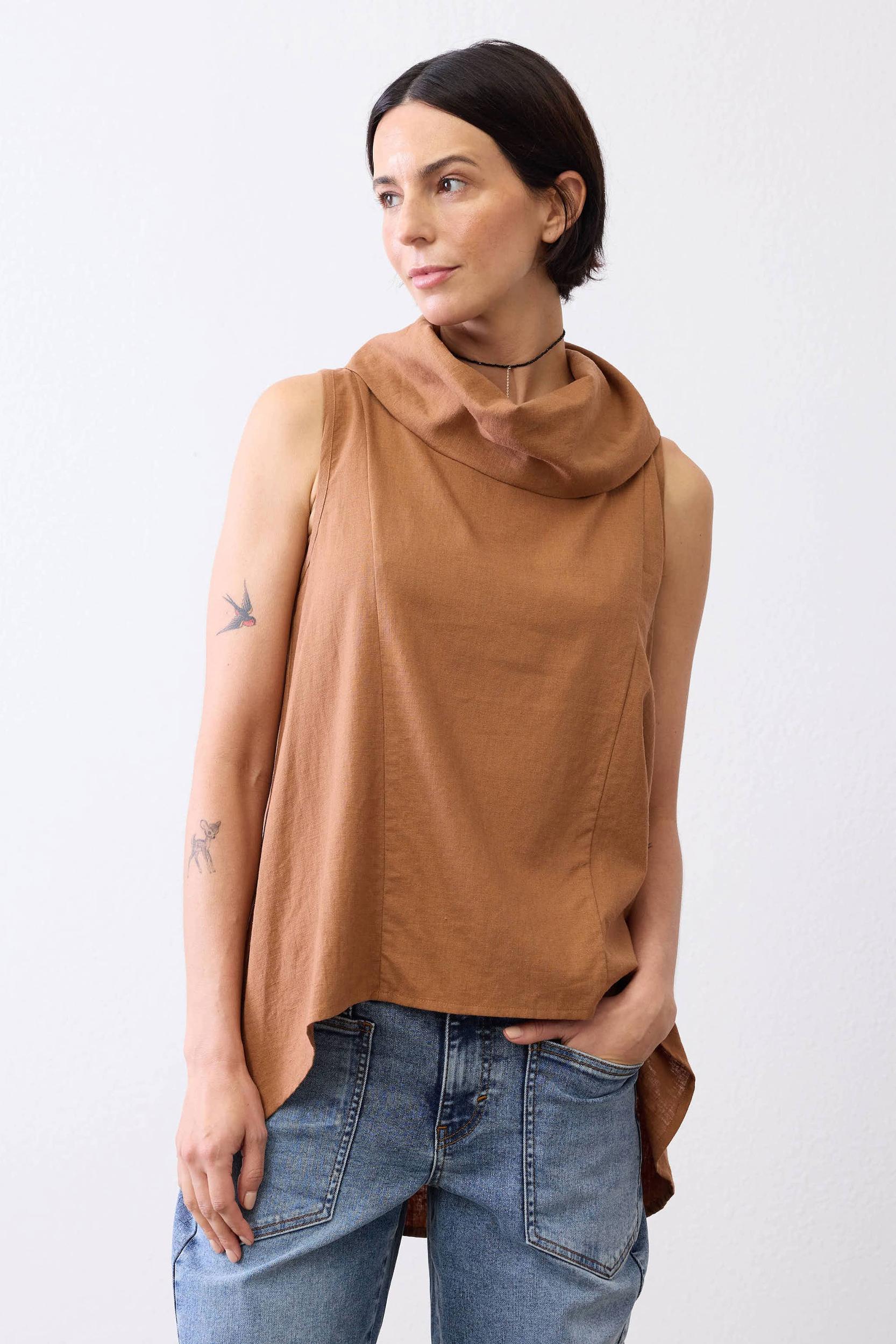 Draped Neck Linen Tunic Product Image