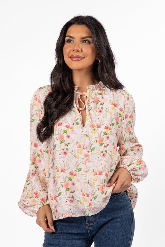 Fade Into You Ivory Multi Button Detail Floral Blouse FINAL SALE Product Image