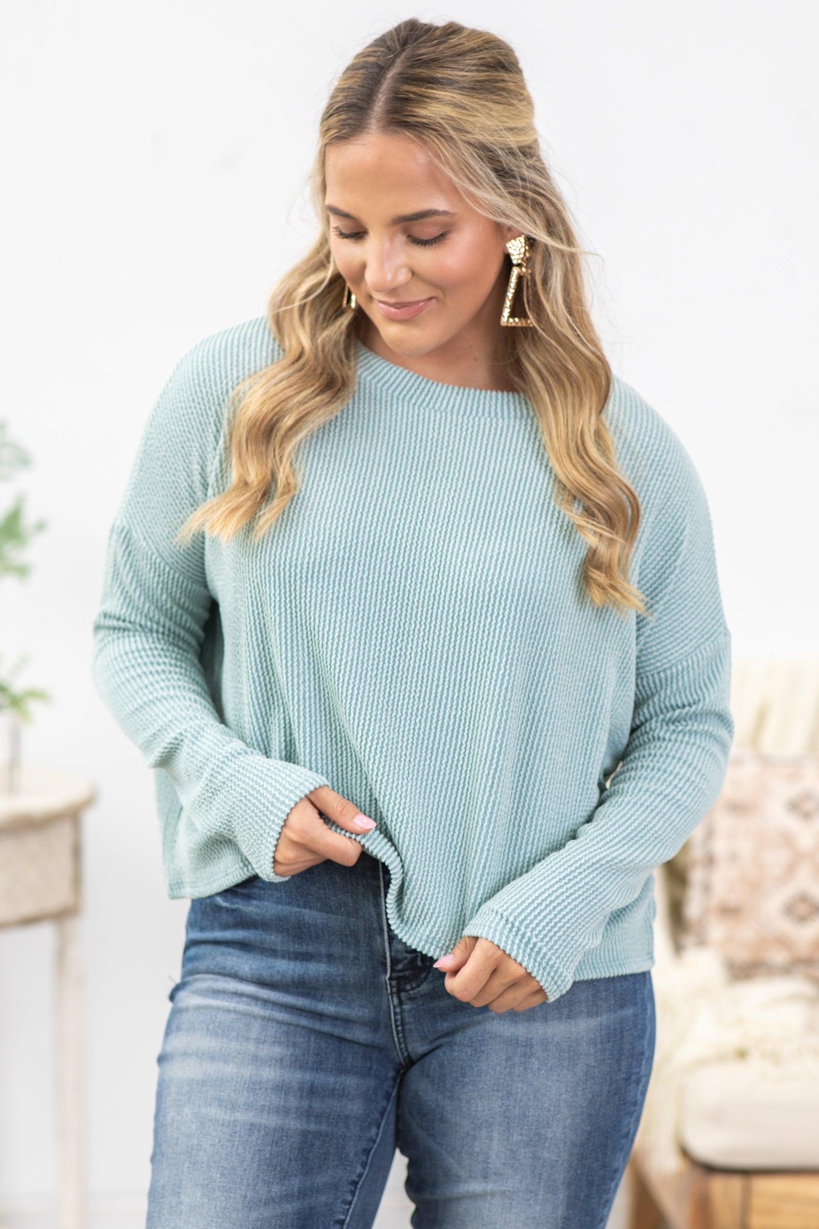 Ribbed Drop Shoulder Long Sleeve Top Product Image