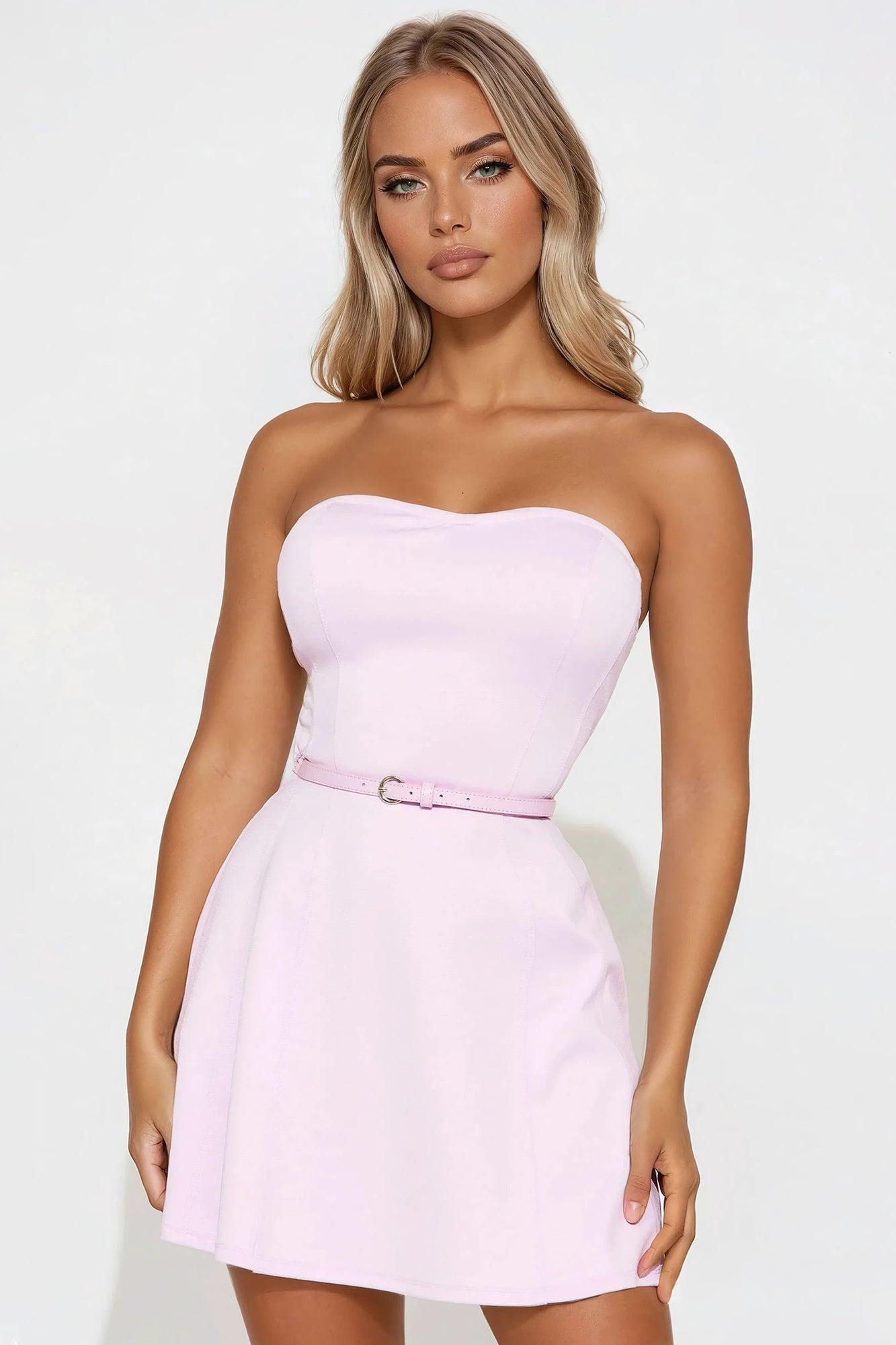 Hana Belted Ponte Mini Dress - Lavender Product Image