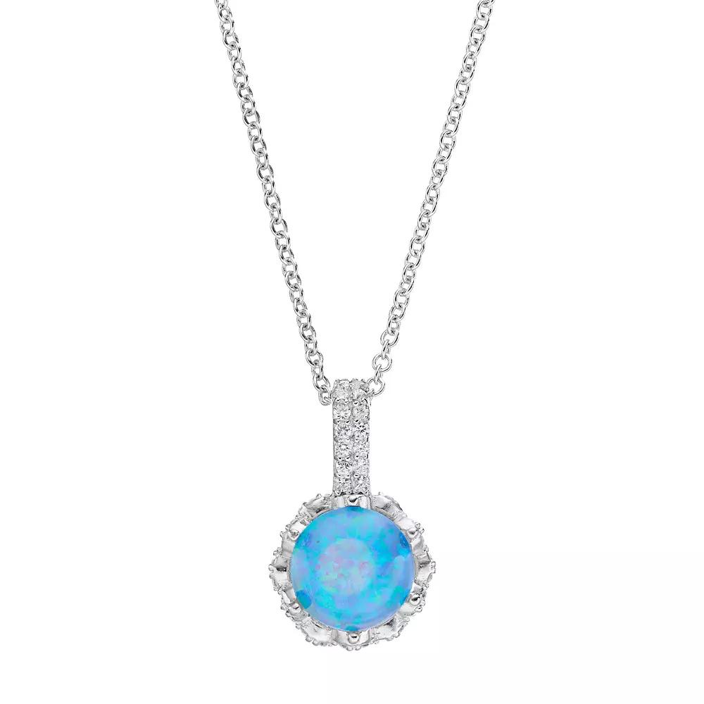Sophie Miller Sterling Silver Lab-Created Opal & Cubic Zirconia Pendant, Women's, Size: 16", Blue Product Image