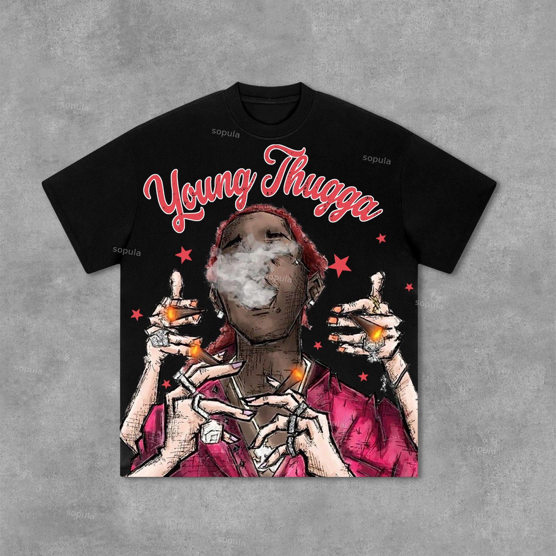 Young Thugga Vintage Graphics Print Cotton T-Shirt Product Image