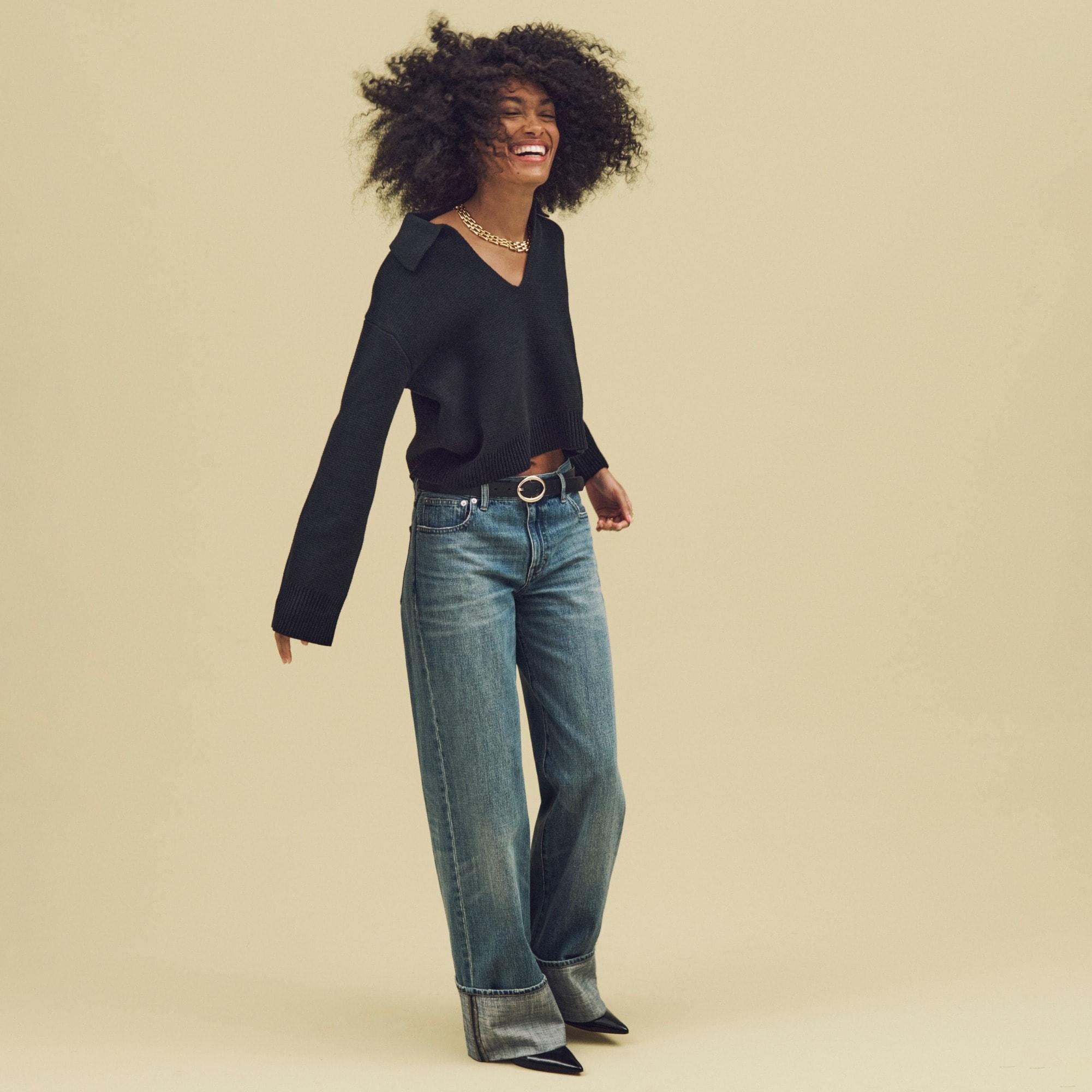 Cuffed lower-rise wide-leg jean Product Image