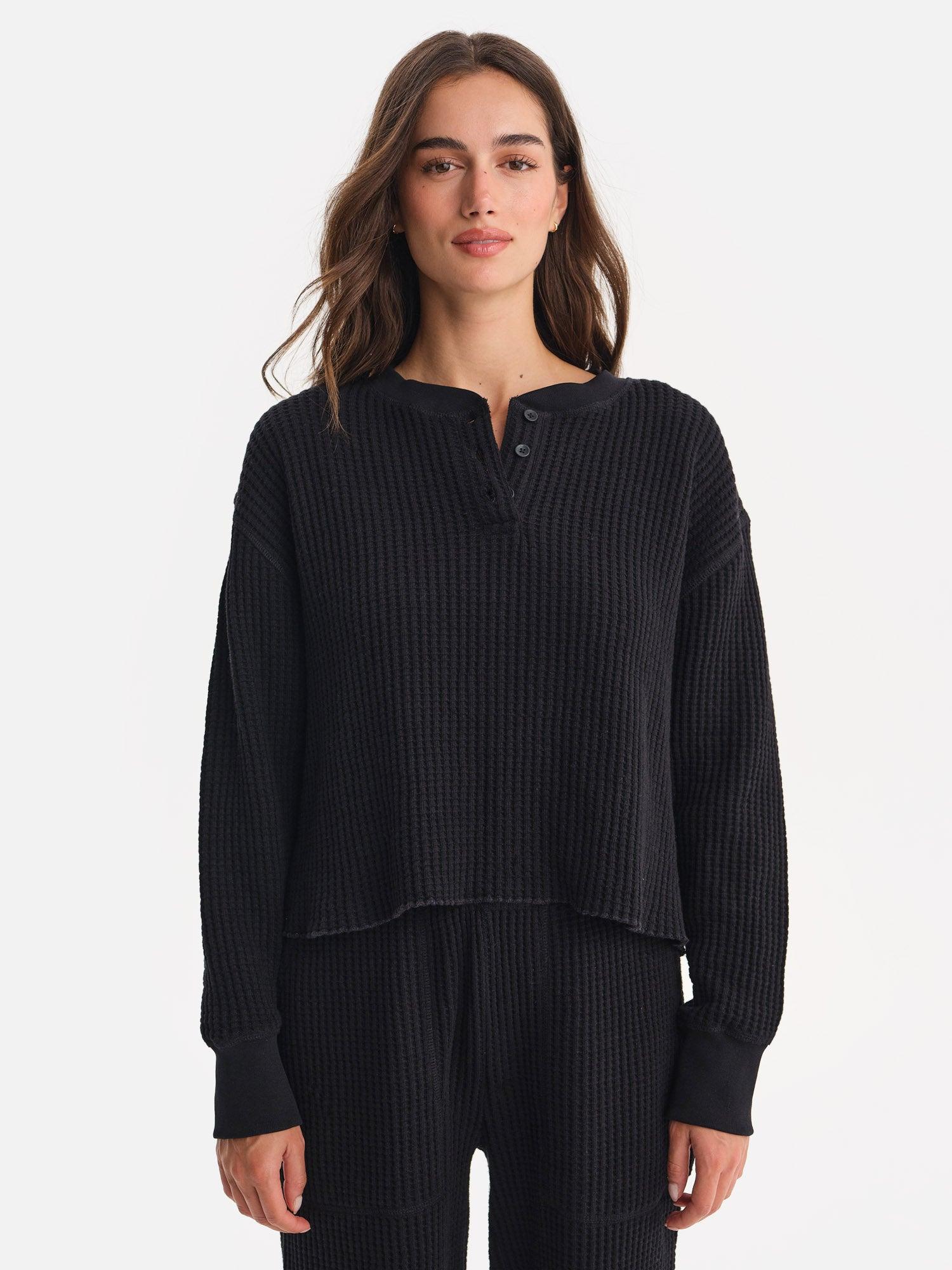 Organic Waffle Cropped Henley Female Product Image