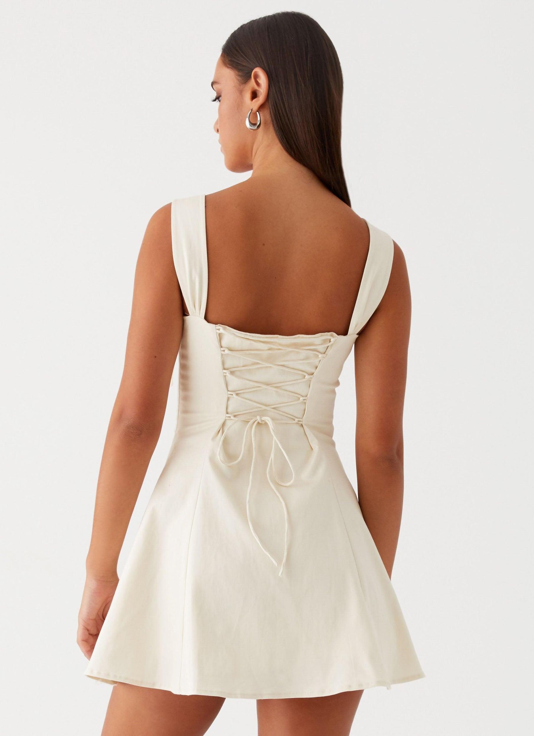 Jamaya Tie Mini Dress - Ivory Product Image