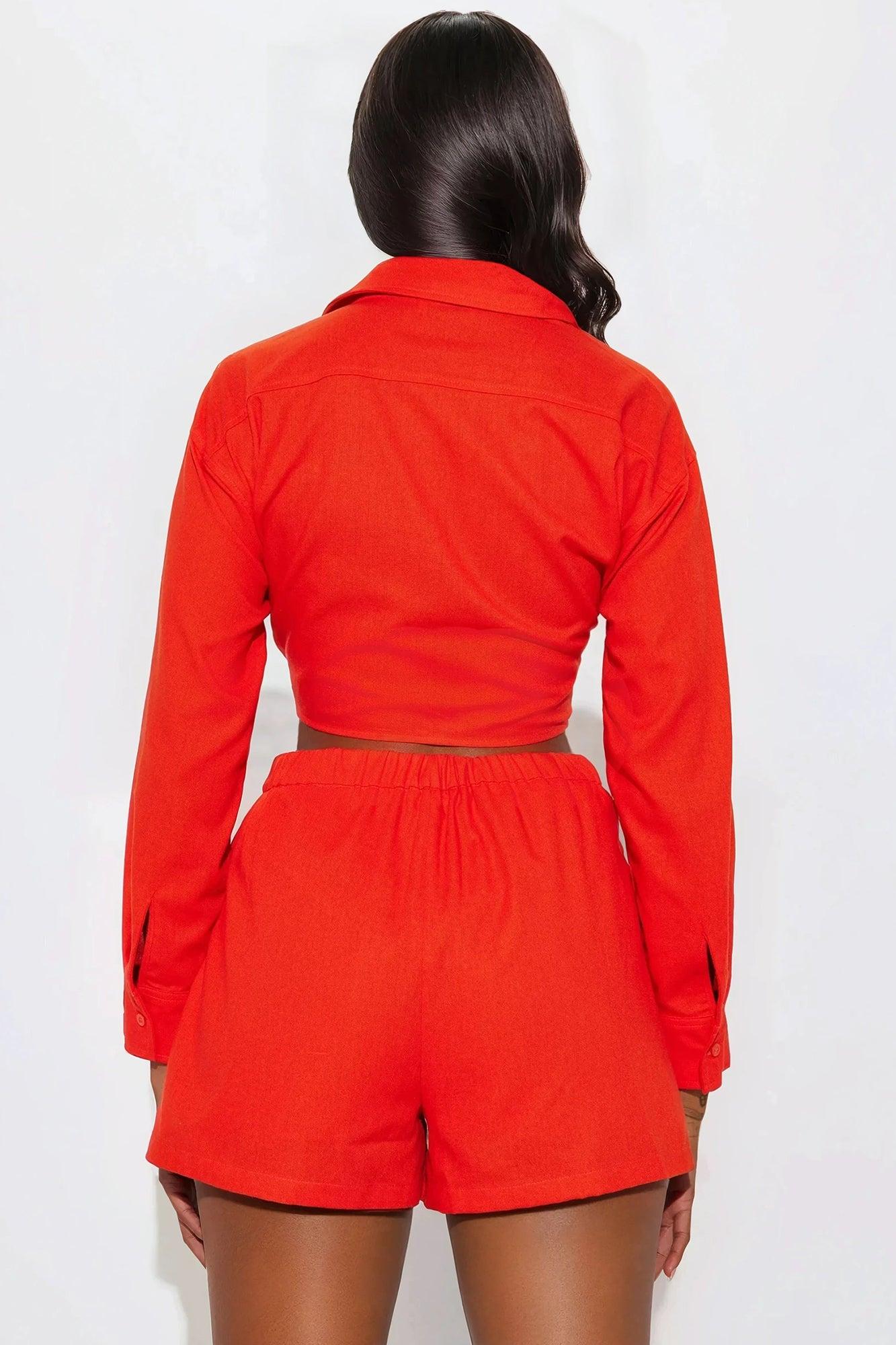 Lara Linen Short Set - Orange Product Image