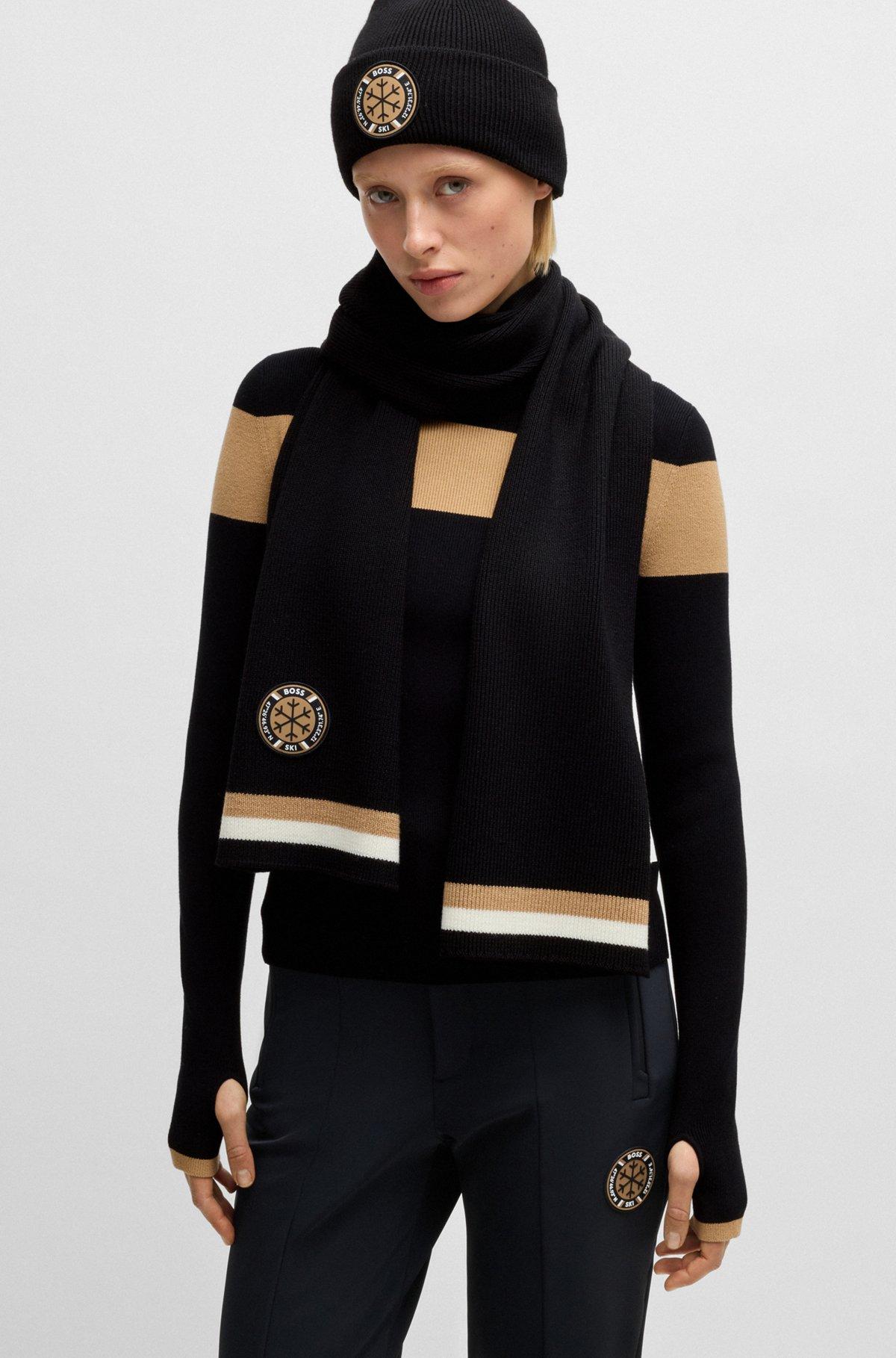 BOSS Ski virgin-wool scarf with logo badge Product Image