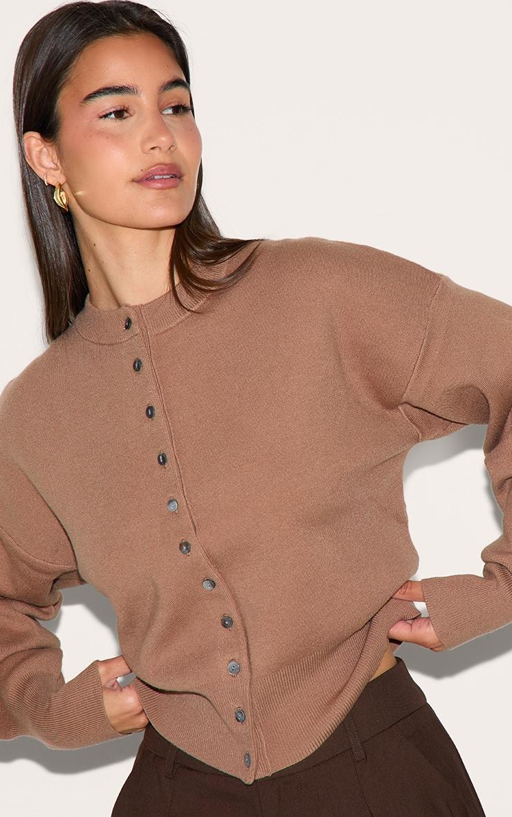 Taupe Compact Knit Button Through Cardigan Product Image