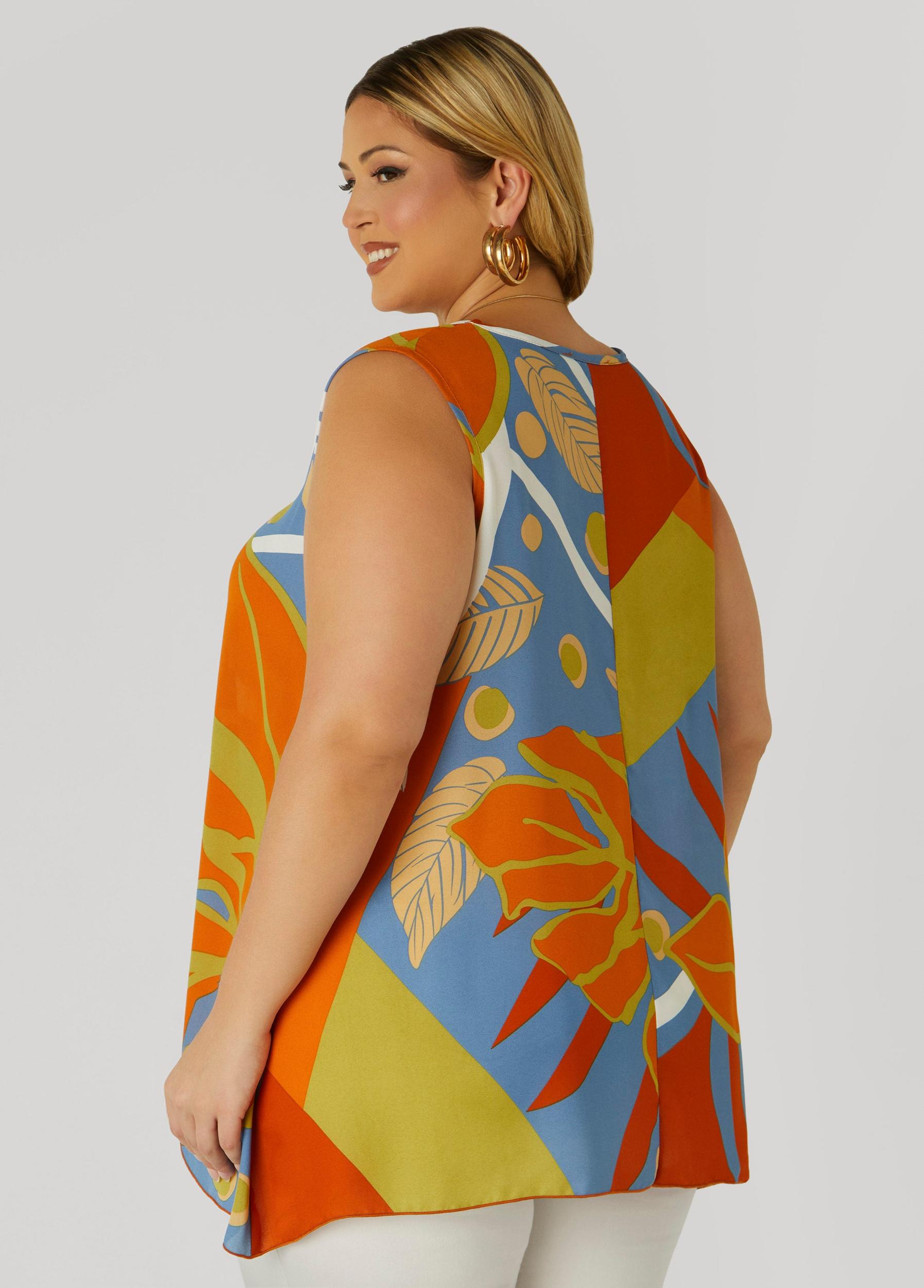 Plus Size Tropical V Neck Top Ashley Stewart Product Image