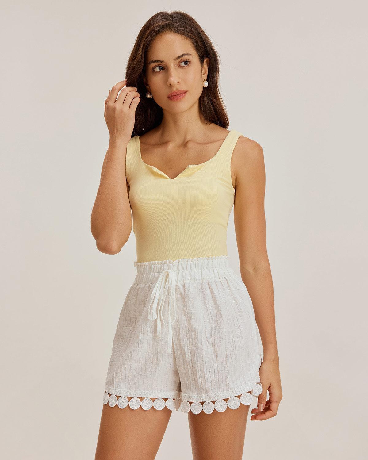 White Textured Tie Waist Shorts Product Image