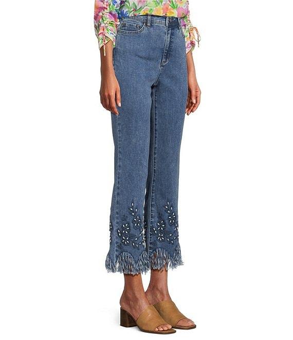 John Mark Beaded Floral Straight Leg Cropped Pants Product Image