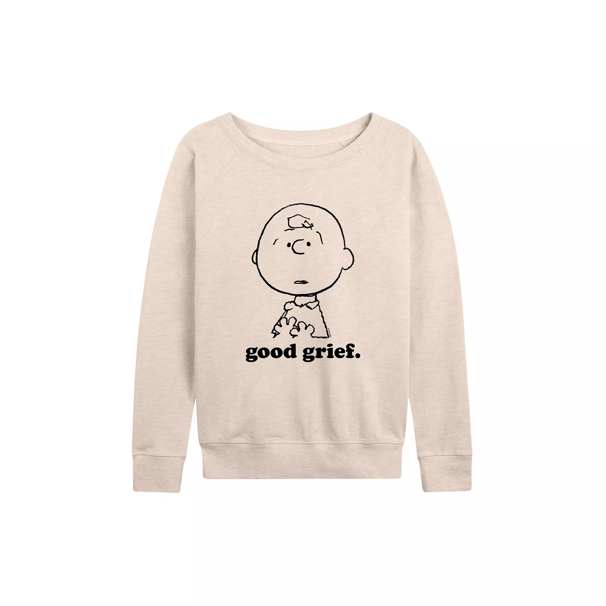 Women's Peanuts Charlie Brown Good Grief Face French Terry Long Sleeve Tee, Girl's,  Product Image