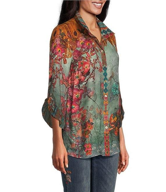 John Mark Floral Print Wire Neck 3/4 Ruffled Sleeve Top Product Image