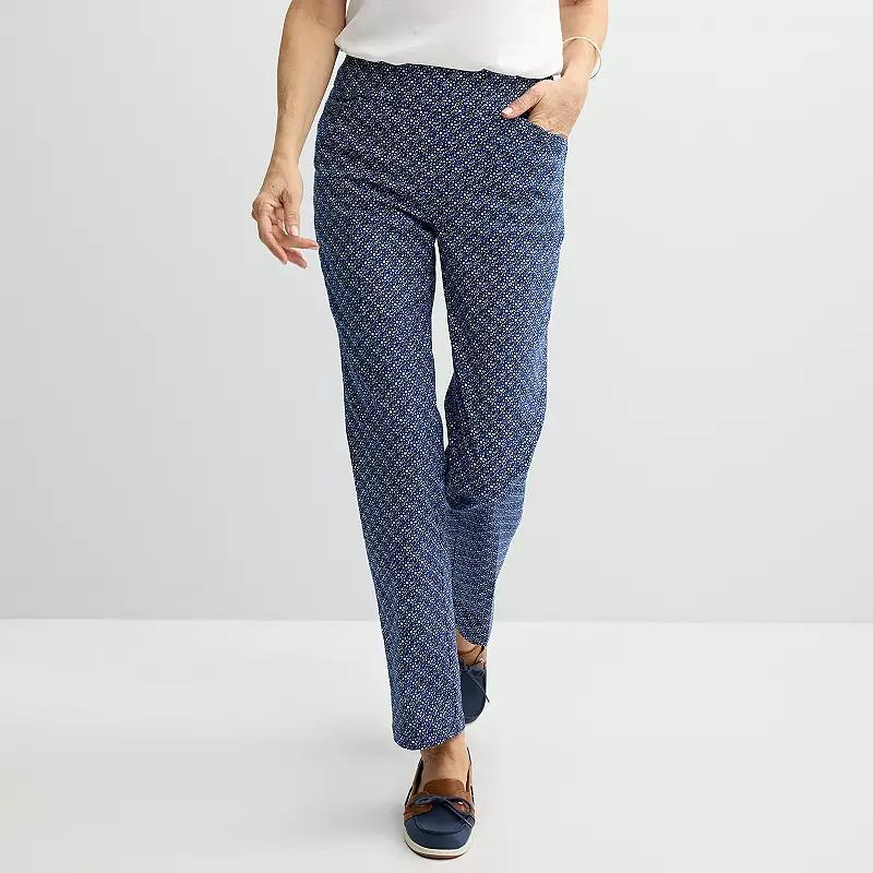 Women's Croft & Barrow® Effortless Stretch Pull-On Straight-Leg Pants, Size: 18, Blue Texture Tile Product Image