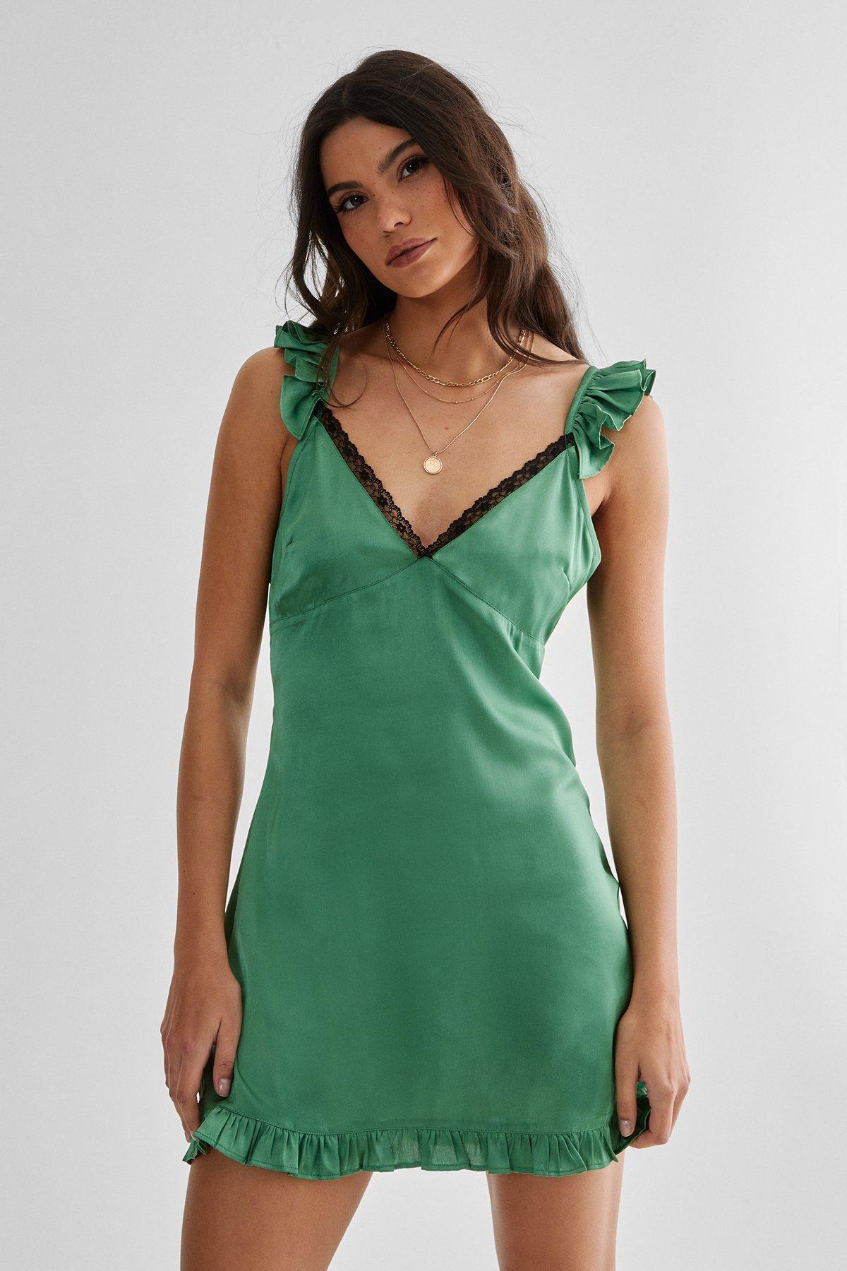 Ruffle Lace Trim Frill Hem Mini Dress Product Image