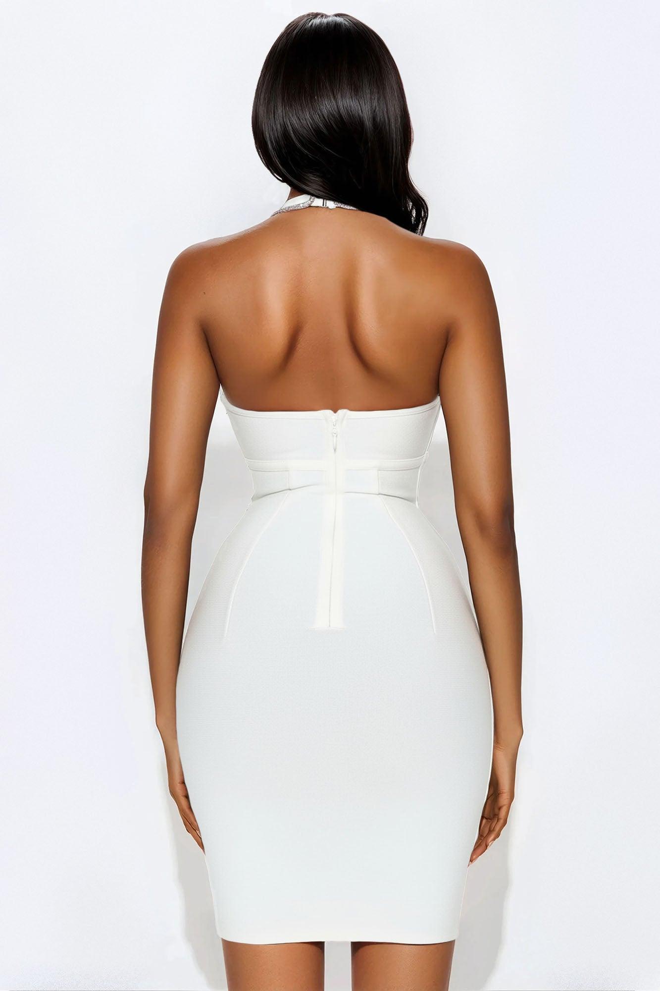 Beyond Classy Rhinestone Bandage Midi Dress - White Product Image